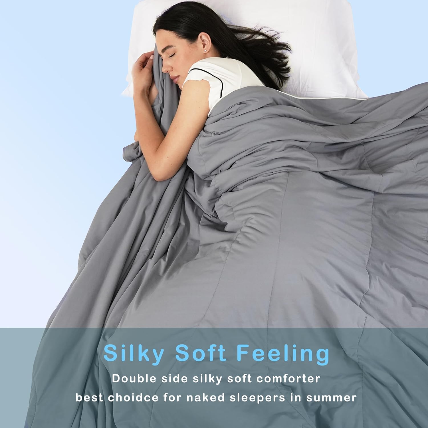 ACCURATEX Cooling Comforter Queen/Full Size, Q-max>0.45 Arc-Chill Cooling Blanket for Hot Sleepers, Lightweight Cool Blankets for Night Sweats, Silky Breathable Summer Cool Comforter,Grey(90"x90") - Image 3