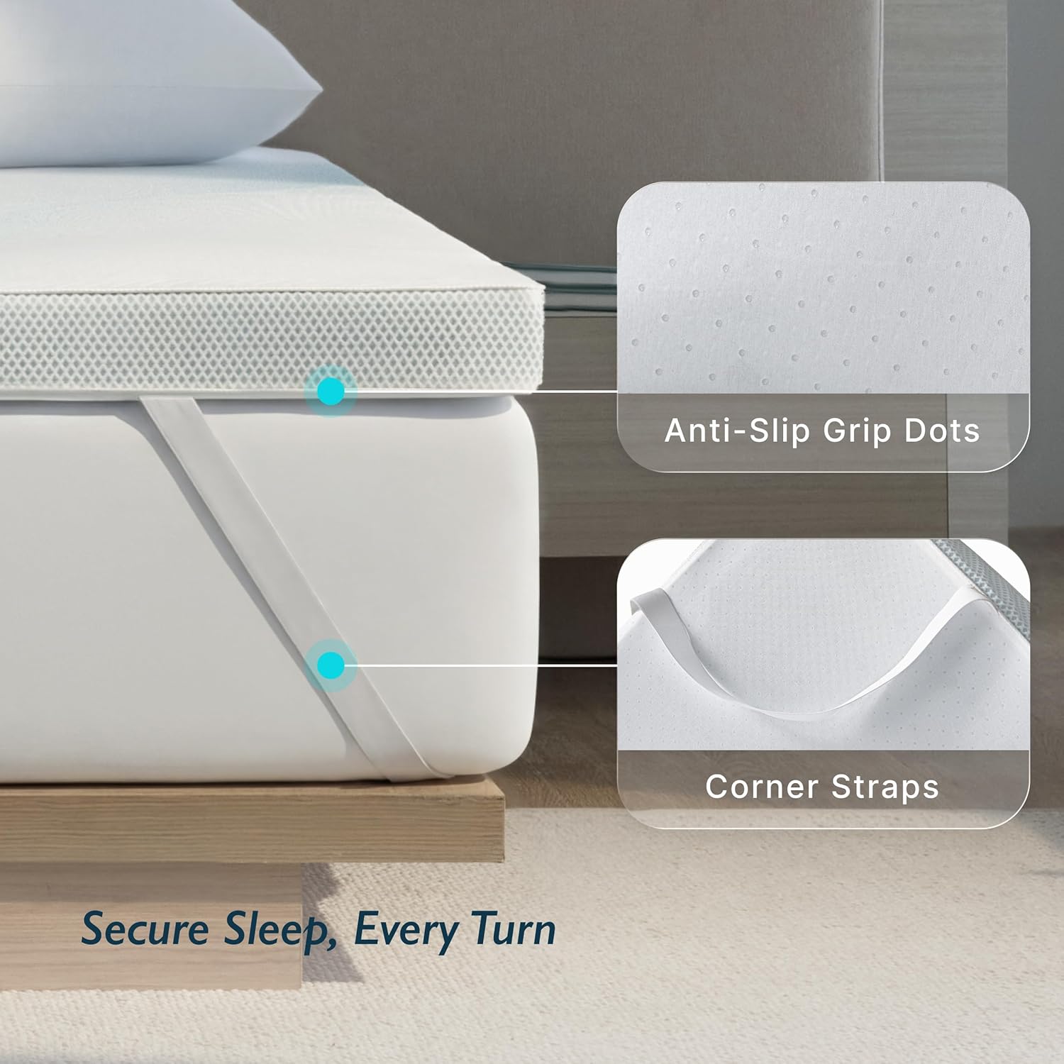 Breescape Cooling Mattress Topper King- 3Inch Breathable Foam Mattress, Cooling Mesh Cover, High Density Support, Non-Slip Elastic Straps, 3-Side Zipper Removable & Washable - Image 7