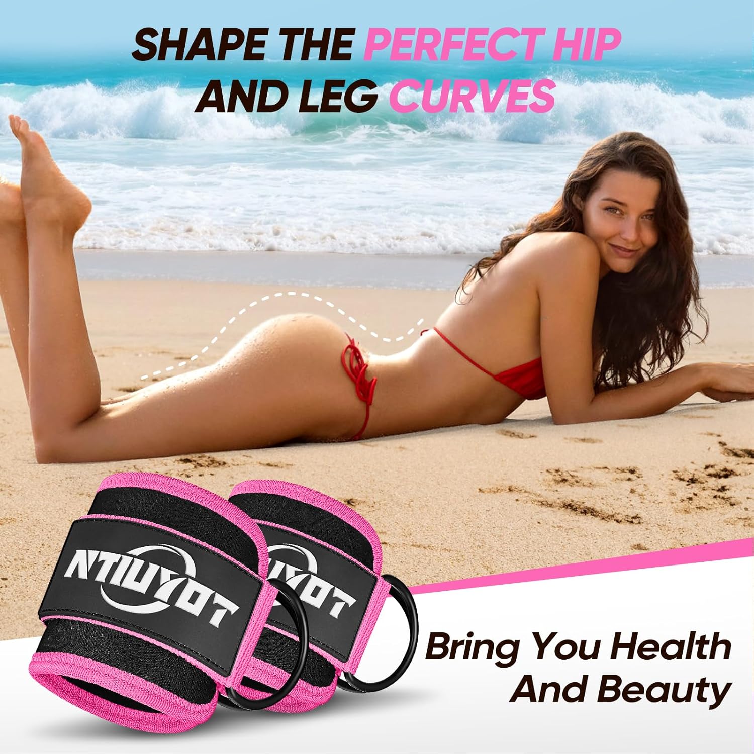 Ankle Resistance Bands with Cuffs, Workout Sets for Women, Resistance Bands for Working Out, Exercise Band for Leg Booty, Home Gym Workout Equipment, Ankle Weights Fitness Band Set - Image 2
