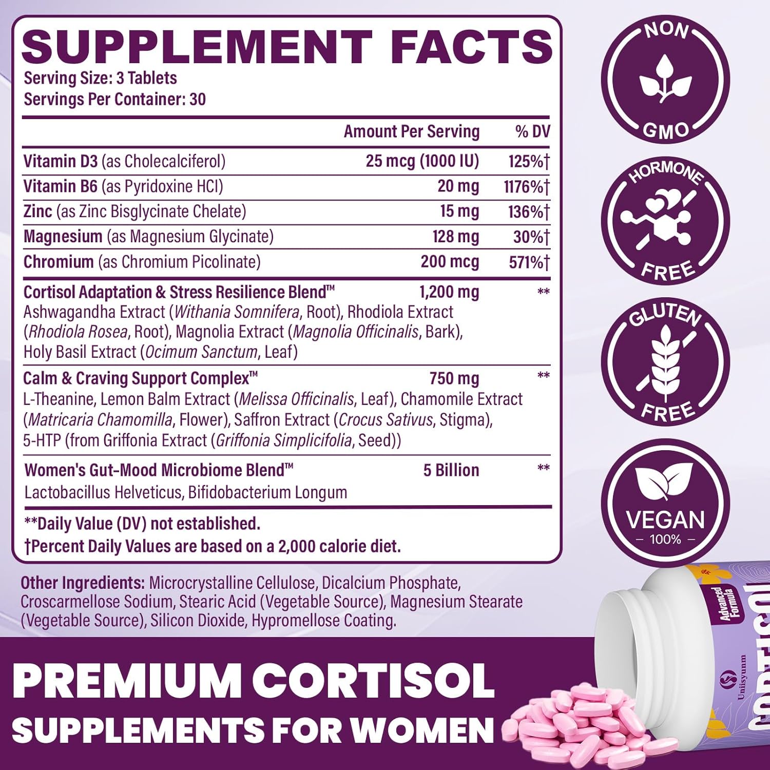 Cortisol Supplements for Women, 16 IN 1 Cortisol Detox for Women, with Magnesium, Ashwagandha, L-Theanine & Probiotics, Cortisol Reducer Manager for Hormone Balance, Mood & Digestion, 90 Tablets - Image 2