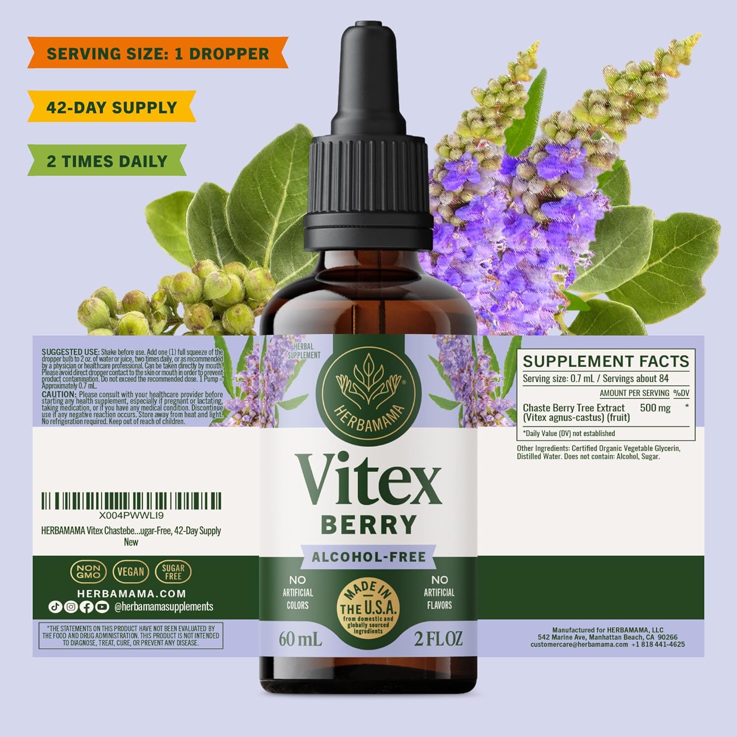 HERBAMAMA Vitex Chasteberry Supplement for Women - Natural Menopause Support* with Vitex Berry Tincture - Chaste Tree Berry Drops for Hormonal Balance & Cycle Support* - 42-Day Supply - Image 8