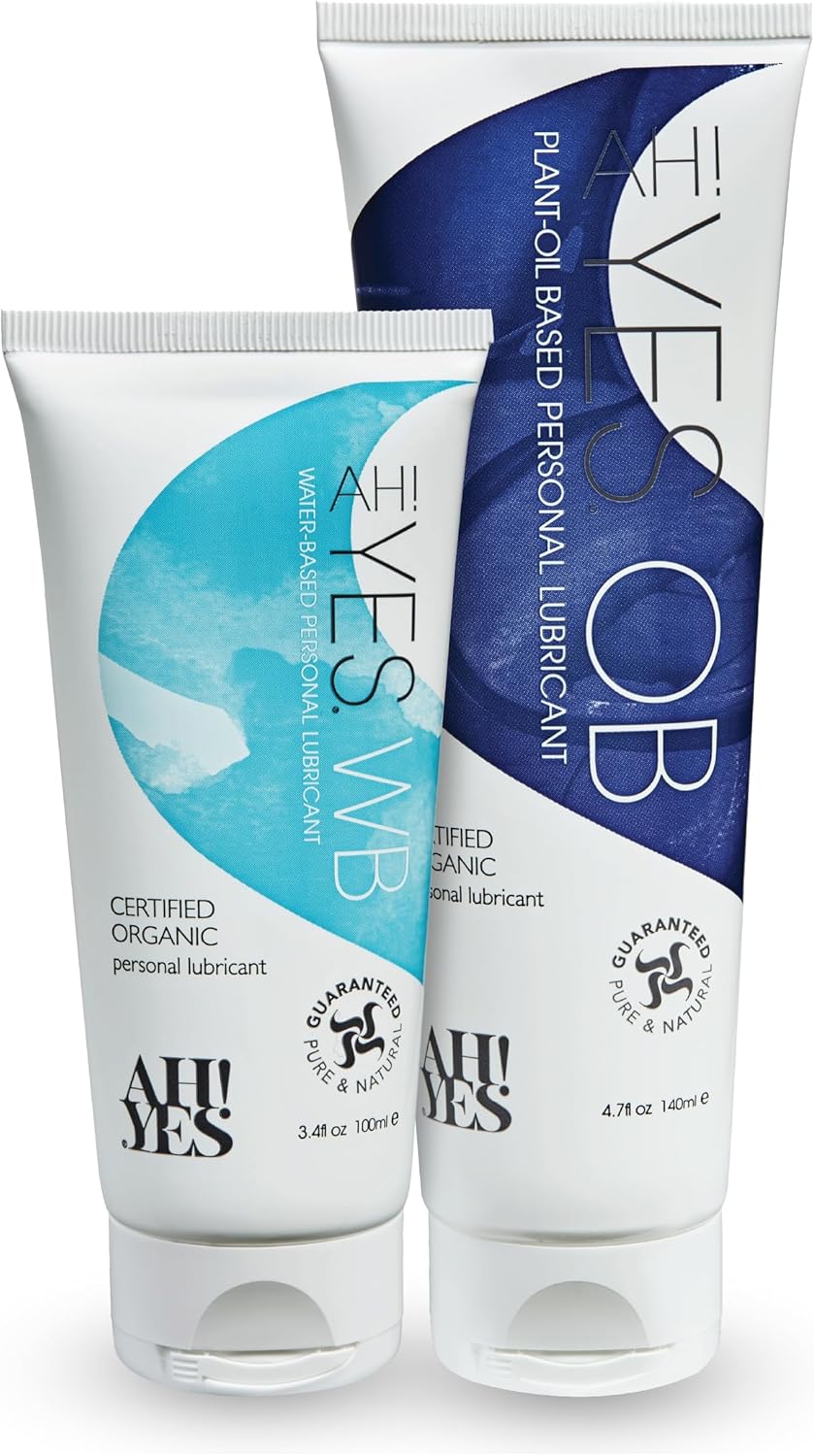 AH! YES® Double Glide Lubricant Bundle | Water-Based & Plant Oil-Based Lubricants | Certified Organic, Long-Lasting & Hydrating | Natural Lubricants (WB, 3.4fl oz + OB, 4.7fl oz)