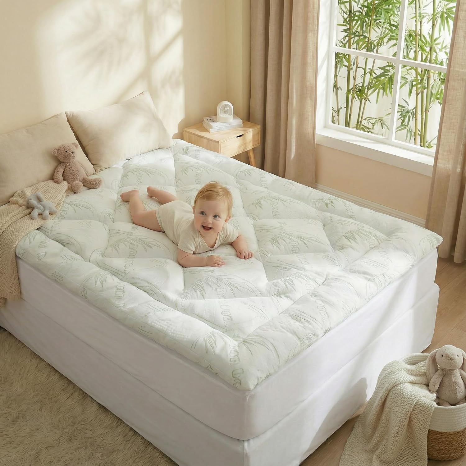 Bamboo Mattress Topper Queen Size with Deep Pocket 1700 GSM Fill Cooling Shredded Memory Foam Mattress Pad Rayon Derived from Bamboo, Ideal for Side Sleepers, Back Pain, Hot Sleepers - Image 8