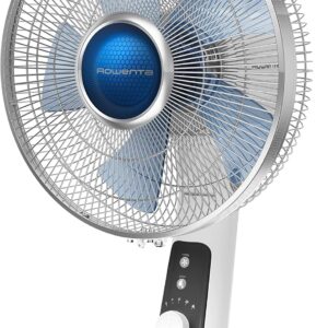 Rowenta, Desk Fan, Turbo Silence Table Fan, 12 Inches, Ultra Quiet Fan for Bedroom, Oscillating, Portable, 4 Speeds, Manual Turn Dial, White, Indoor, VU2730