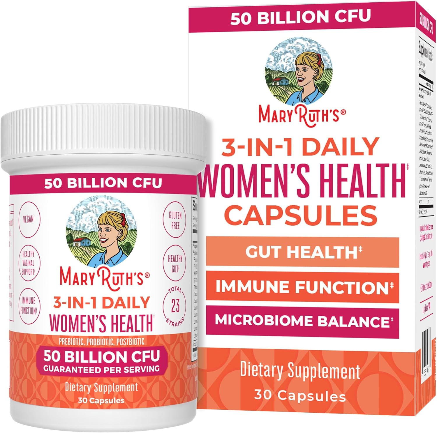 MARYRUTH'S 3-in-1 Daily Health Probiotics for Women | Hormone Support & Gut Health Supplement for Women | Women’s Probiotic | 50 Billion CFU | Vegan | 30 ct