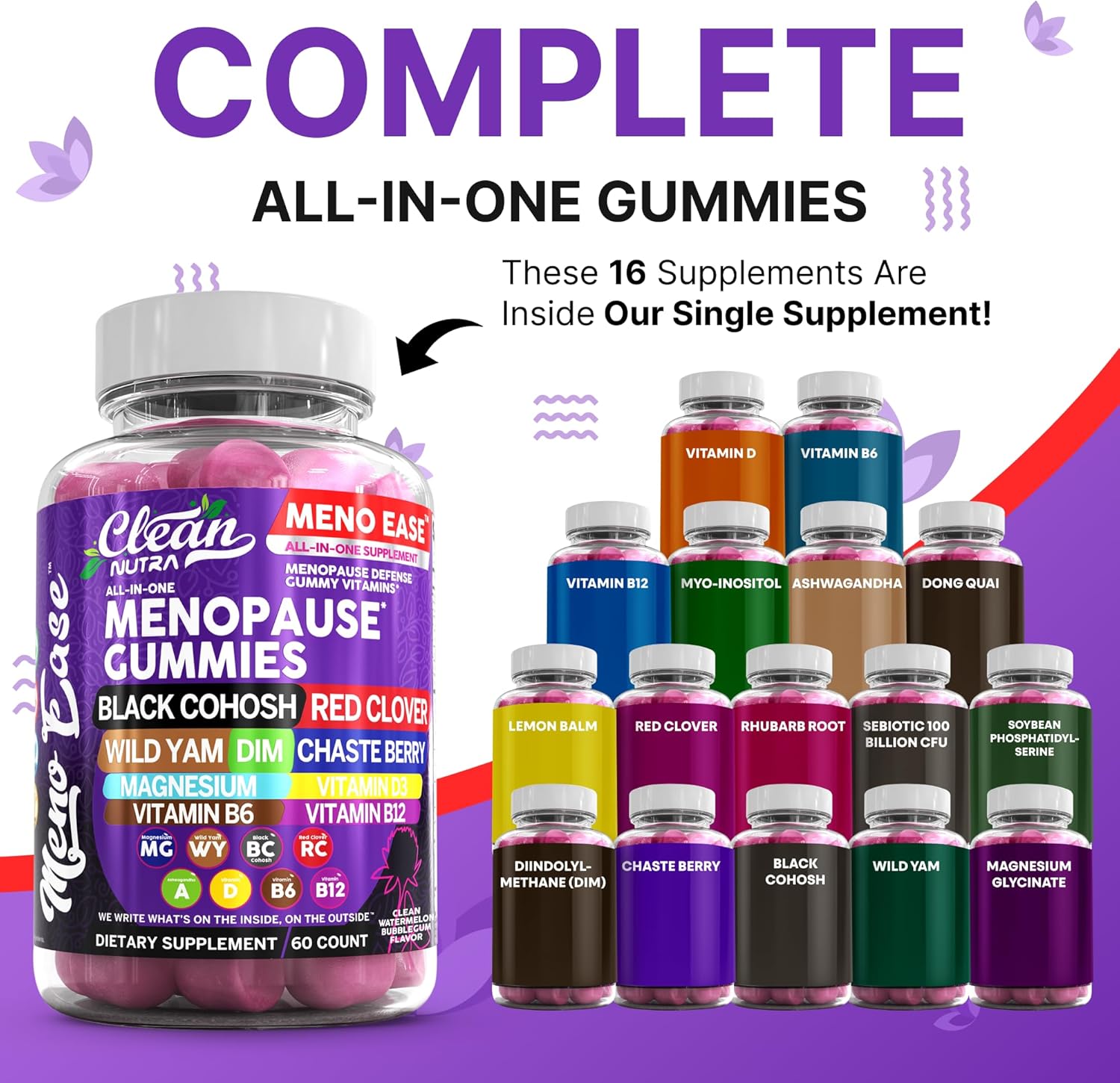 Menopause Supplement for Women Gummies with Black Cohosh, Wild Yam, DIM, Magnesium, Red Clover Chasteberry for Hormone Balance Relief Night Sweats Mood Plus Bergamot, Vitamin D3, Vitamin B6 B12 - Image 5