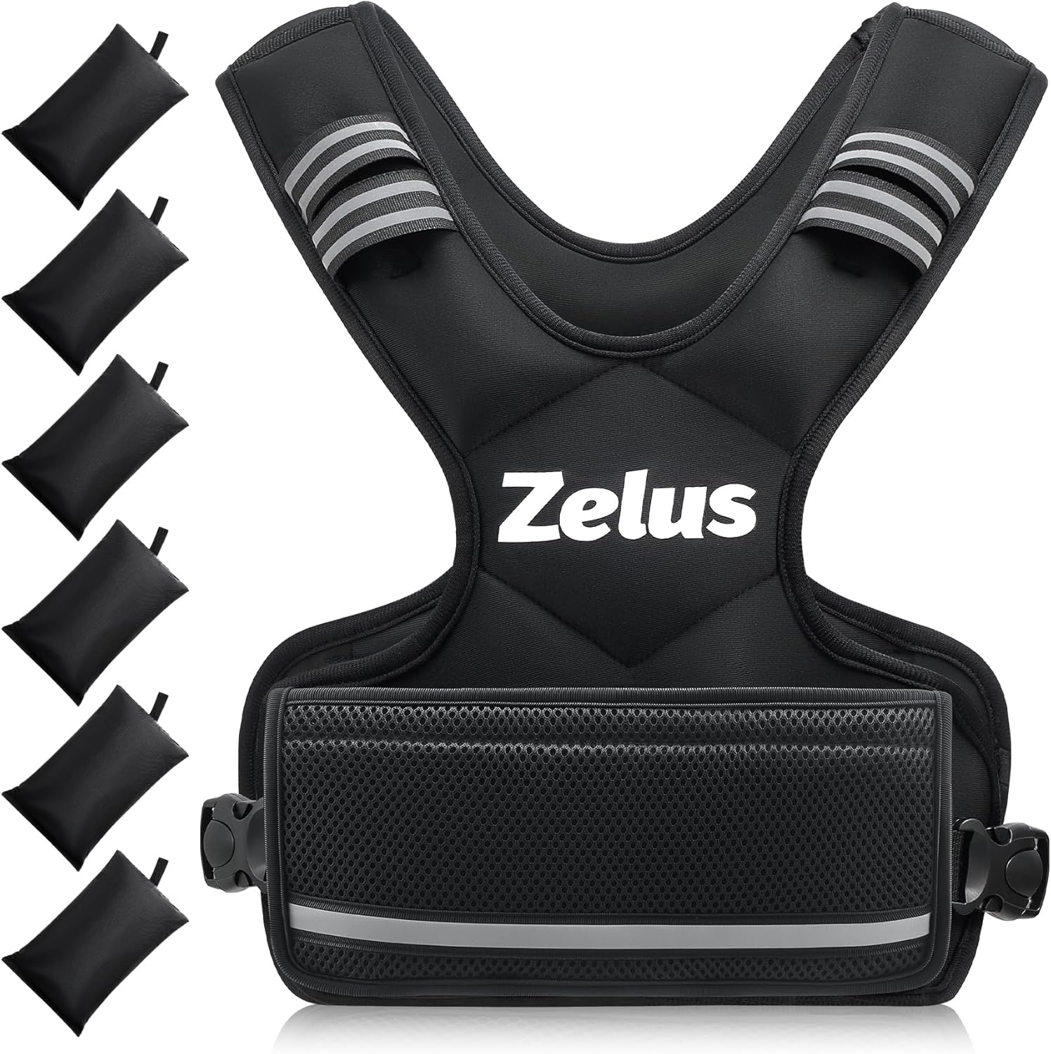 ZELUS Weighted Vest for Men and Women | 4-10lb/11-20lb/20-32lb Vest with 6 Ironsand Weights for Home Workouts | Adjustable Body Weight Vest Exercise Set for Cardio and Strength Training