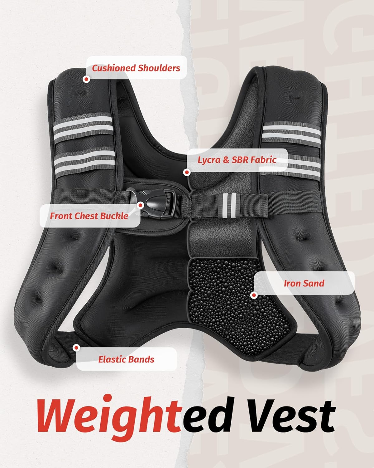 ZELUS Weighted Vest, 6lb/8lb/12lb/16lb/20lb/25lb/30lb Weight Vest with Reflective Stripe for Workout, Strength Training, Running, Fitness, Muscle Building, Weight Loss, Weightlifting - Image 4