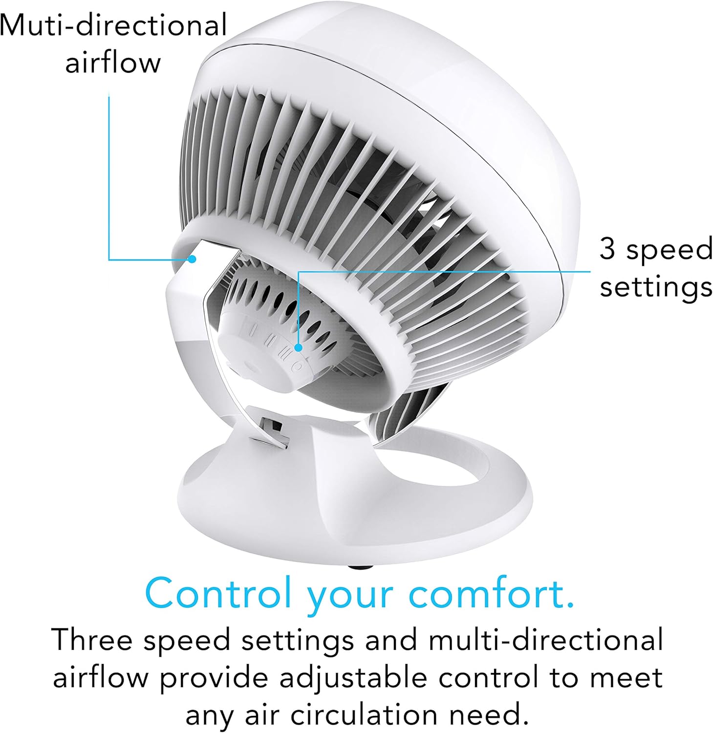 Vornado 460 Small Desk Fan with 3 Speed Settings, Adjustable Tilt Chrome Glide Bar, for Bedroom, Office, Home, Air Circulation up to 70 Feet, Quiet Table Fan, White - Image 3