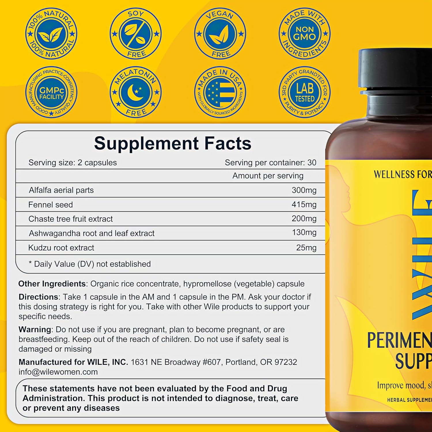WILE Menopause and Perimenopause Supplements for Women with Ashwagandha - Menopausal Symptoms Relief for Stress, Hot Flashes, Night Sweats - Healthy Sleep & Hormone Balance Support, Vegan, 30 Servings - Image 3