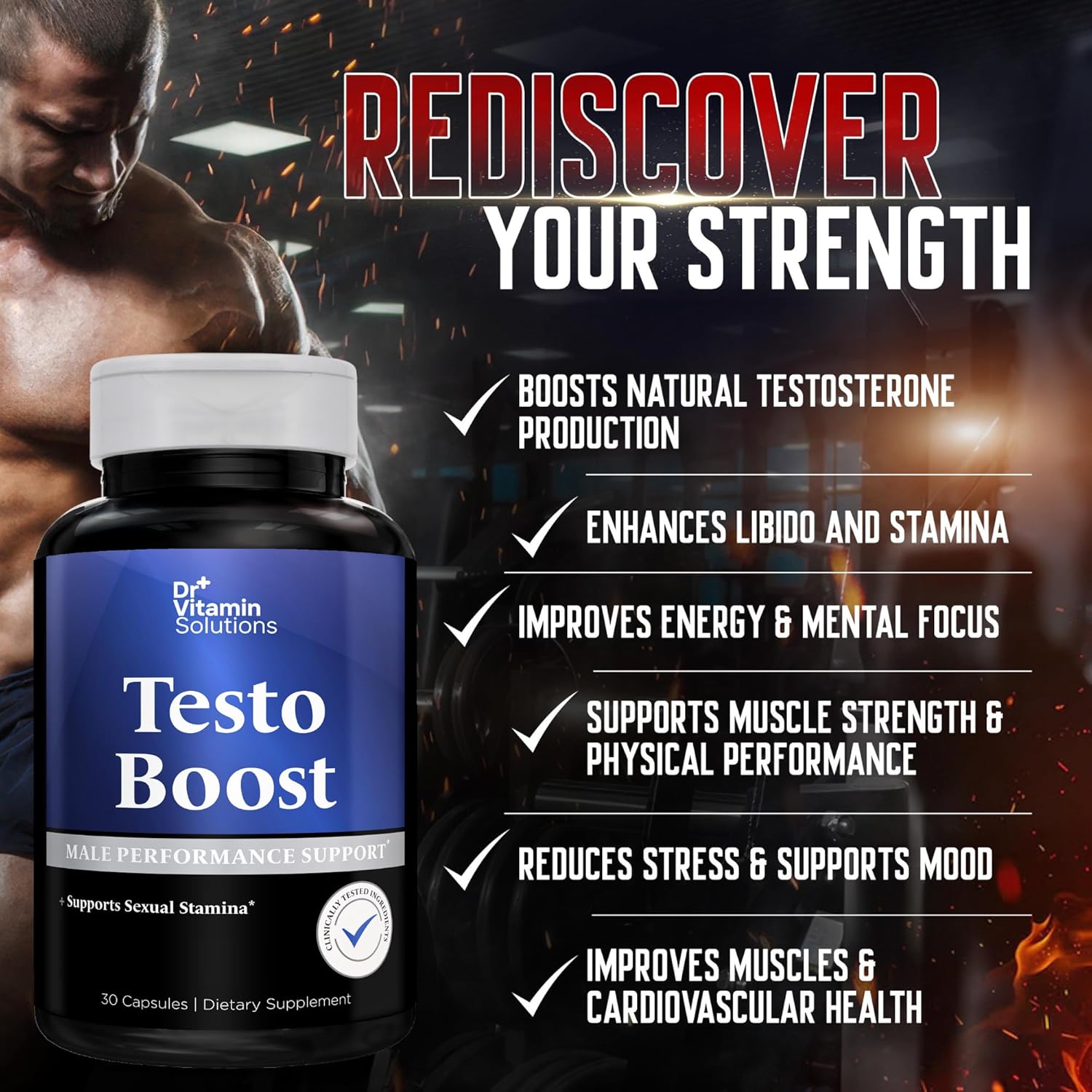Testosterone Booster Supplement for Men - Stamina, Endurance & Energy - Tongkat Ali, Horny Goat Weed, Tribulus, Fenugreek, Maca & Panax Ginseng - Muscle Strength Support - 30 Capsules, 1 Month Supply - Image 3