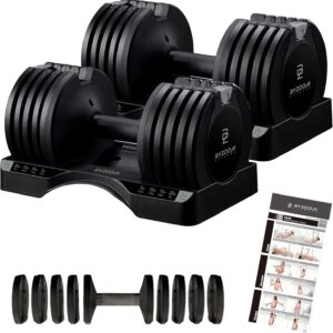 BYZOOM FITNESS Pure Series Adjustable Dumbbell - 12.5/25/27.5/75lb - ONE UNIT OR PAIR(check QTY before purchase) - 5-in-1/ 10-in-1 / 21-in-1 Flexible Hand Weights for Home Gym, Strength Training & Fitness Workouts, White OR Black