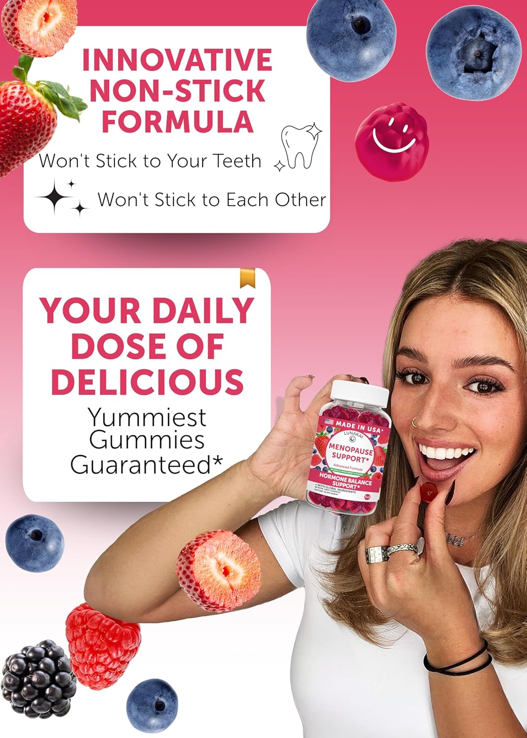 Lunakai USA Made Menopause Relief Gummies – Natural Menopause Supplements for Women with Black Cohosh & L-Theanine – Daily Support for Hot Flashes, Night Sweats & Hormonal Balance, 60ct - Image 3
