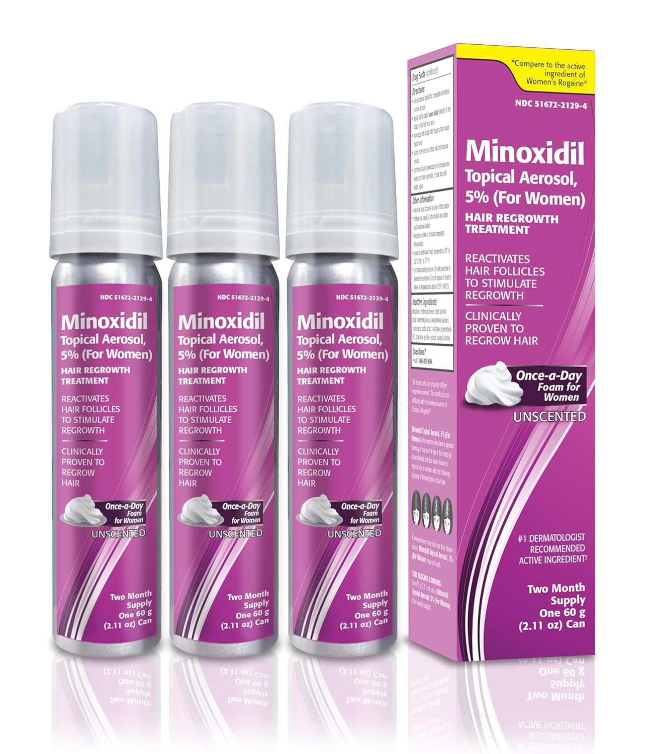 Minoxidil 5% Topical Aerosol Foam, Hair Regrowth Treatment for Women, 2.11 oz Reactivates Hair Follicles to Stimulate Hair Regrowth - 6 Months Supply
