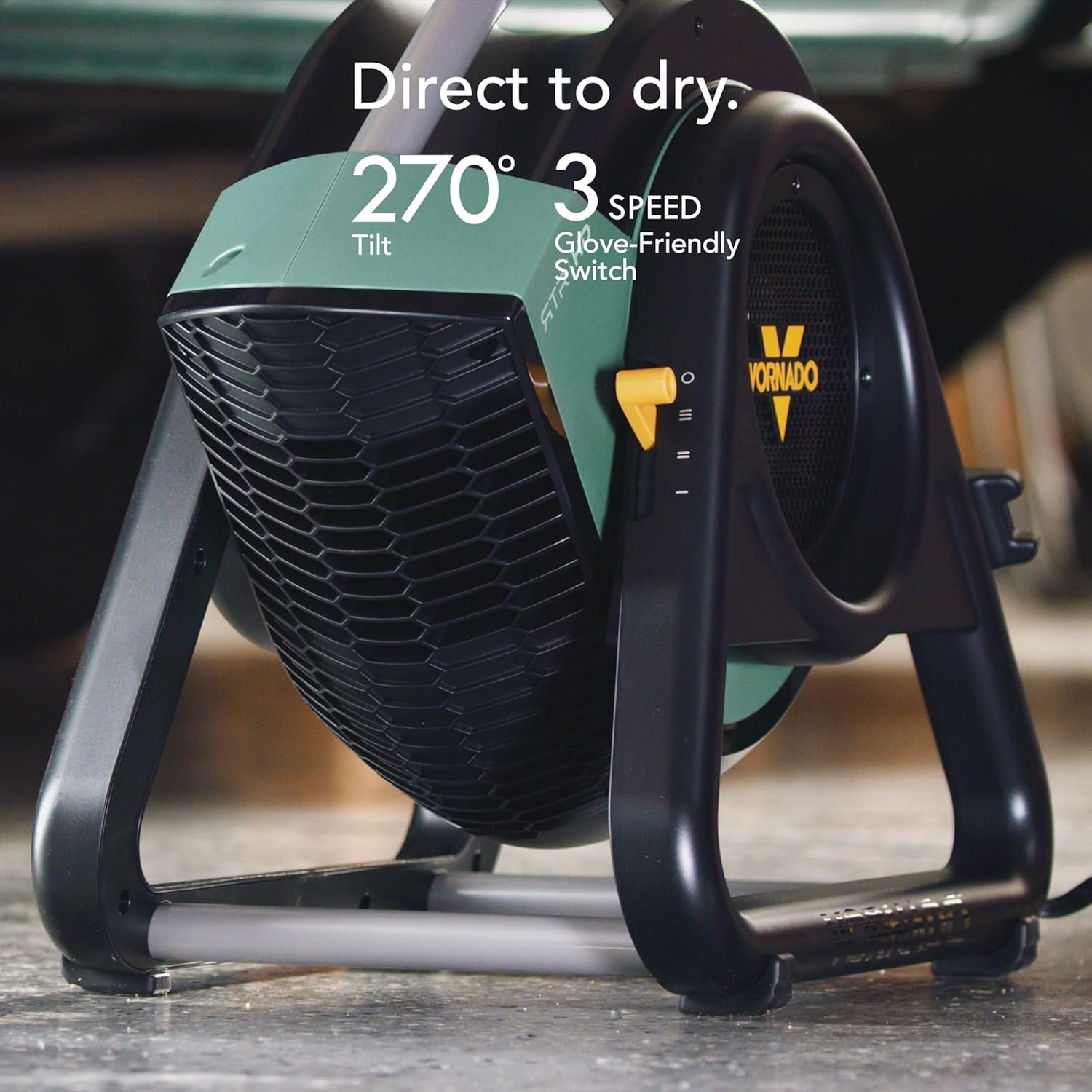 Vornado RTR Heavy Duty Air Circulator, 3-Speed, High Velocity Blower Fan with 270° Tilt, IP54 Motor, 8 ft Cord, High Impact Case, Air Mover for Floor Drying and Ventilation - Image 4