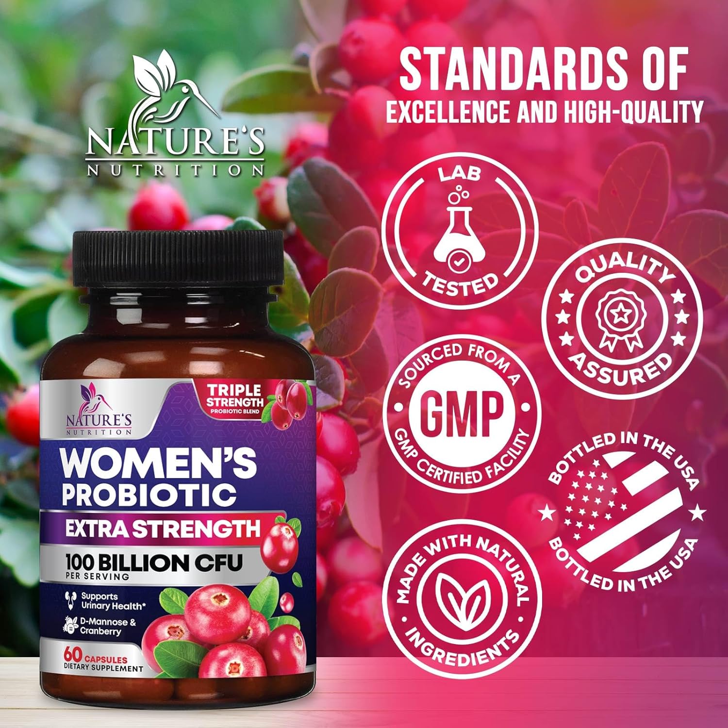 Probiotics for Women - Probiotic Blend 100 Billion CFU Per Serving - Women's Probiotic for Targeted Vaginal & Digestive Health Support - 16 Strains, Cranberry, Prebiotics - Bottled USA - 60 Capsules - Image 4