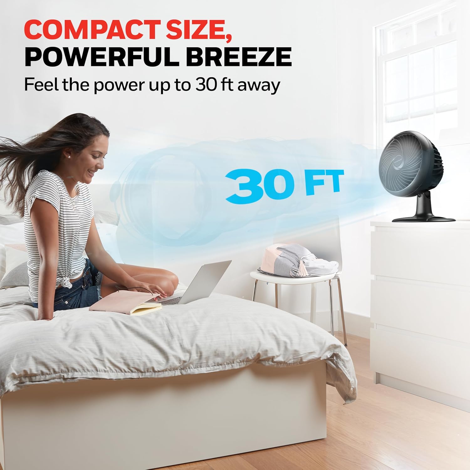 Honeywell Fan, Turbo Force Oscillating Table Fan with 3 Speeds, Air Circulator for Bedroom, Black, HT-906 - Image 3