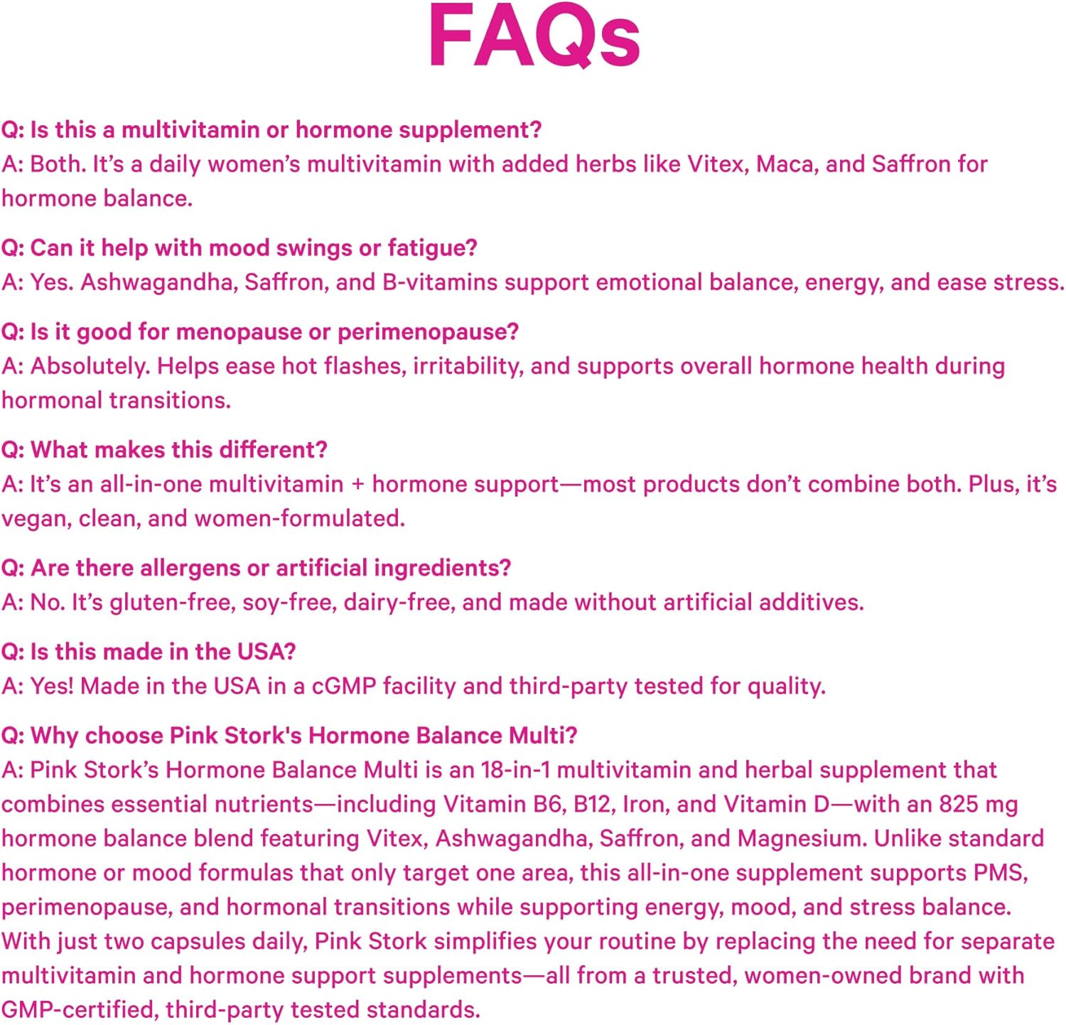 Pink Stork Hormone Balance Multivitamin for Women | 18-in-1 Vitex, Saffron, Ashwagandha, Magnesium | Mood, Energy, Cortisol, Adrenal Support | PMS, Perimenopause Support | 60 Vegan Capsules - Image 9
