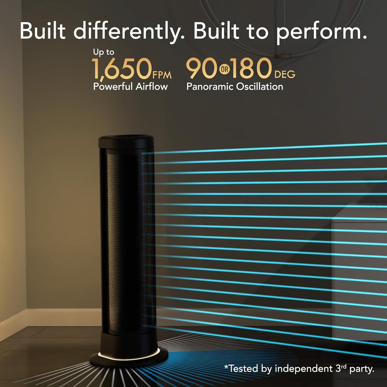 Vornado ARA® Oscillating Tower Fan with Ambient Light and Remote, 40 Inch, Quiet Powerful Standing Fan, 5 Speeds, Touch Control, Illuminated Air Circulator Fan for Bedroom and Home, Black - Image 3