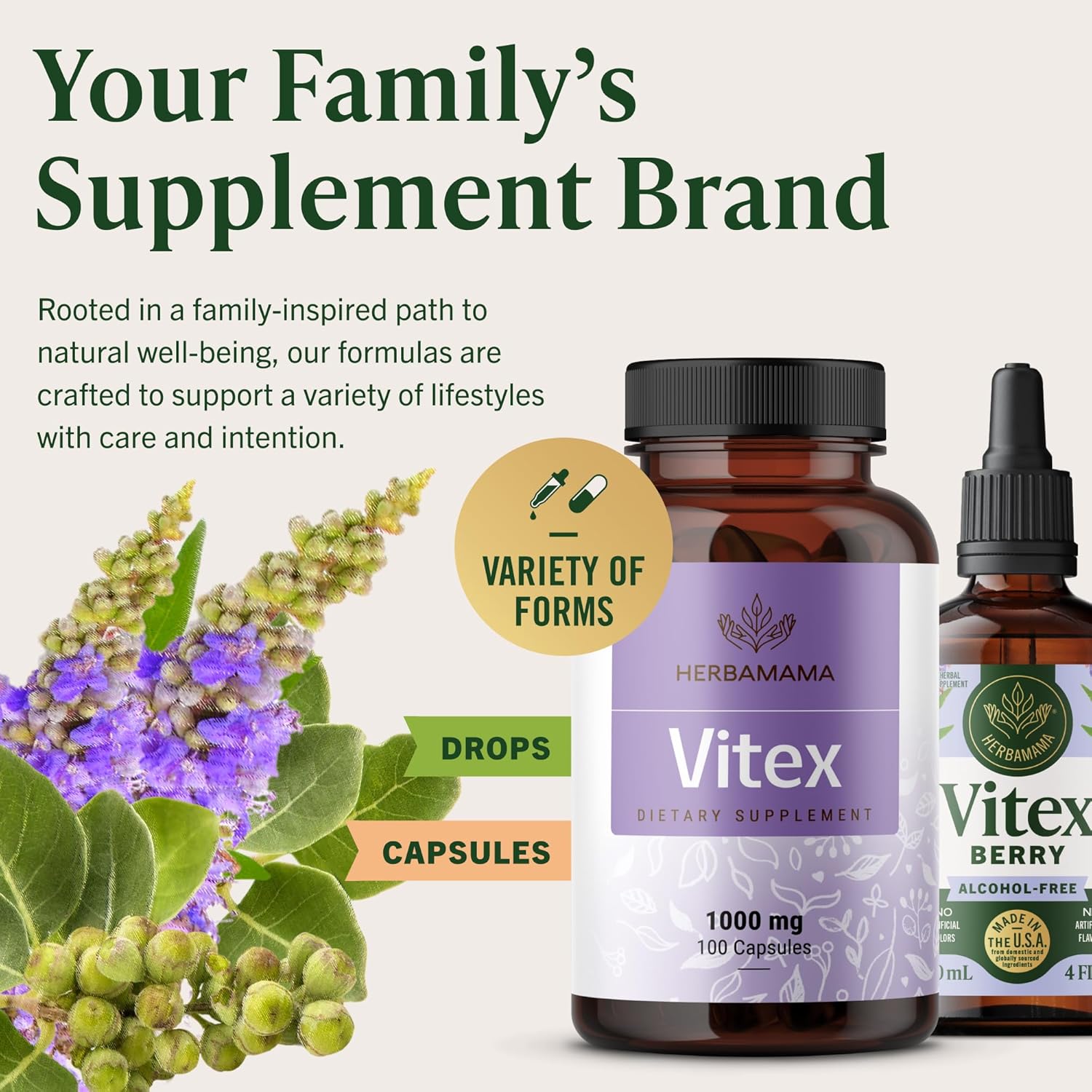 HERBAMAMA Vitex Berry Capsules – Natural Menopause Supplements* for Women – 1000mg Vitex Chasteberry Fruit per Serving for Menopause Support* – Vegan, Non-GMO – 50-Day Supply - Image 8