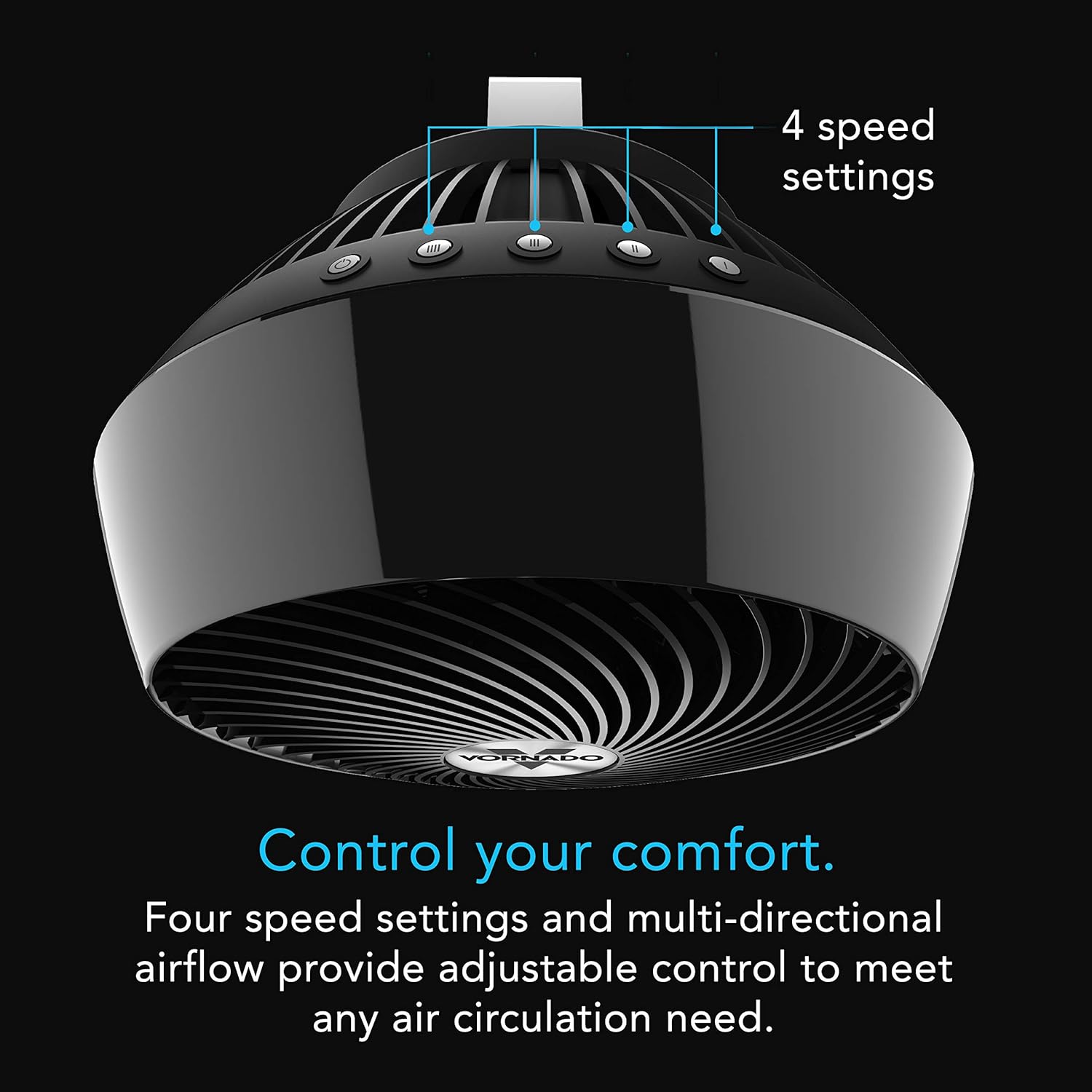 Vornado 660 Large Air Circulator Fan, 4-Speed, Whole Room Electric Fan with 90-Degree Tilt, Chrome Glide Bar, Quiet Cooling for Bedroom, Office, Dorm Room, Black Indoor - Image 3