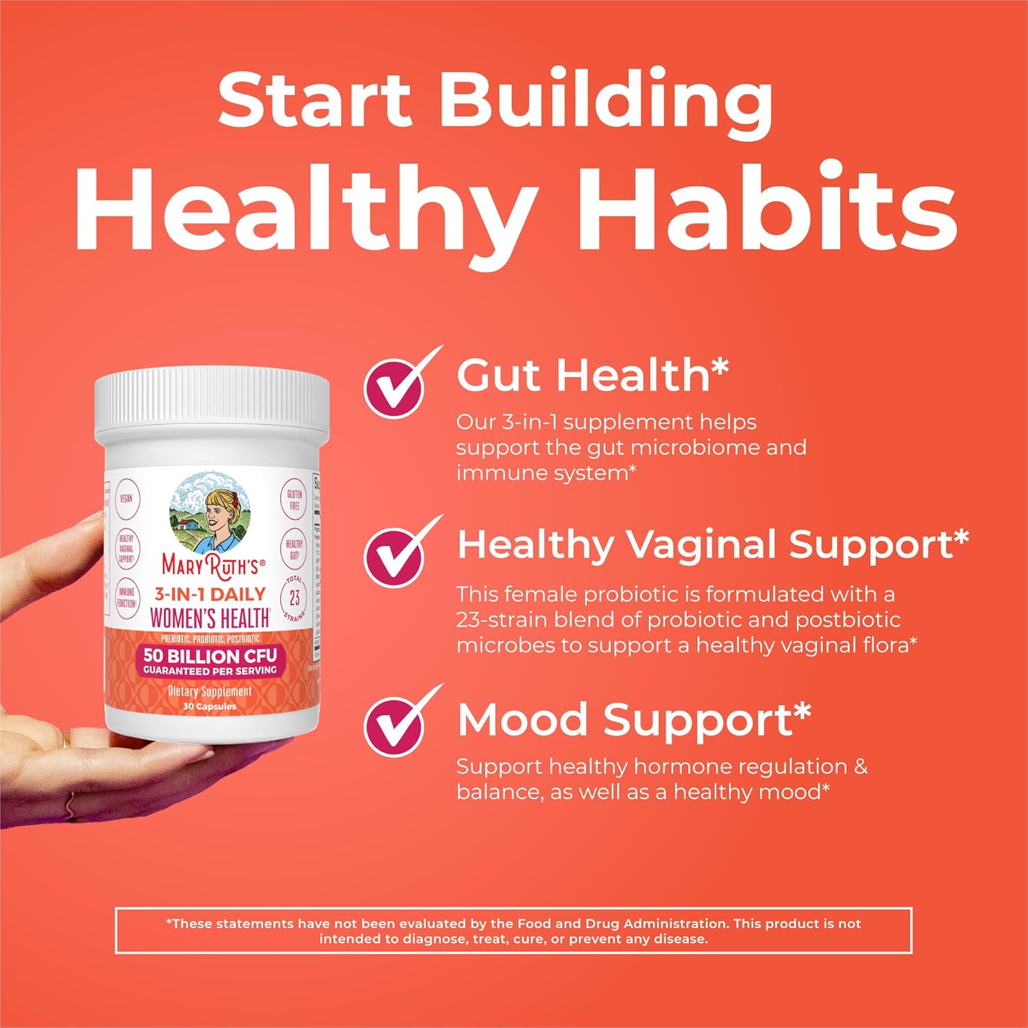 MARYRUTH'S 3-in-1 Daily Health Probiotics for Women | Hormone Support & Gut Health Supplement for Women | Women’s Probiotic | 50 Billion CFU | Vegan | 30 ct - Image 5