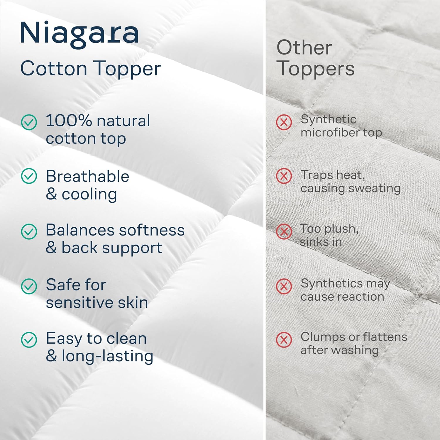 Cloud-Like Queen Mattress Topper - 100% Cotton Top Mattress Pad for Back Pain Relief - Breathable & Naturally Cooling for Hot Sleepers, White - Image 8
