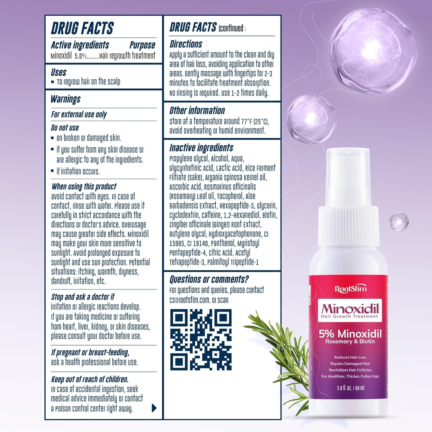 Women's 5% Minoxidil Spray for Hair Growth: RootStim Extra Strength Minoxidil with Rosemary & Biotin for Thinning Hair Regrowth and Fuller Hair - 2 Fl Oz - Image 8
