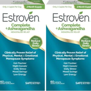 Estroven Complete + Ashwagandha Multi-Symptom Menopause Supplement for Women - Clinically Proven Ingredients Provide Menopause Relief & Night Sweats + Hot Flash Relief* - 4 Month Supply (Pack of 2)
