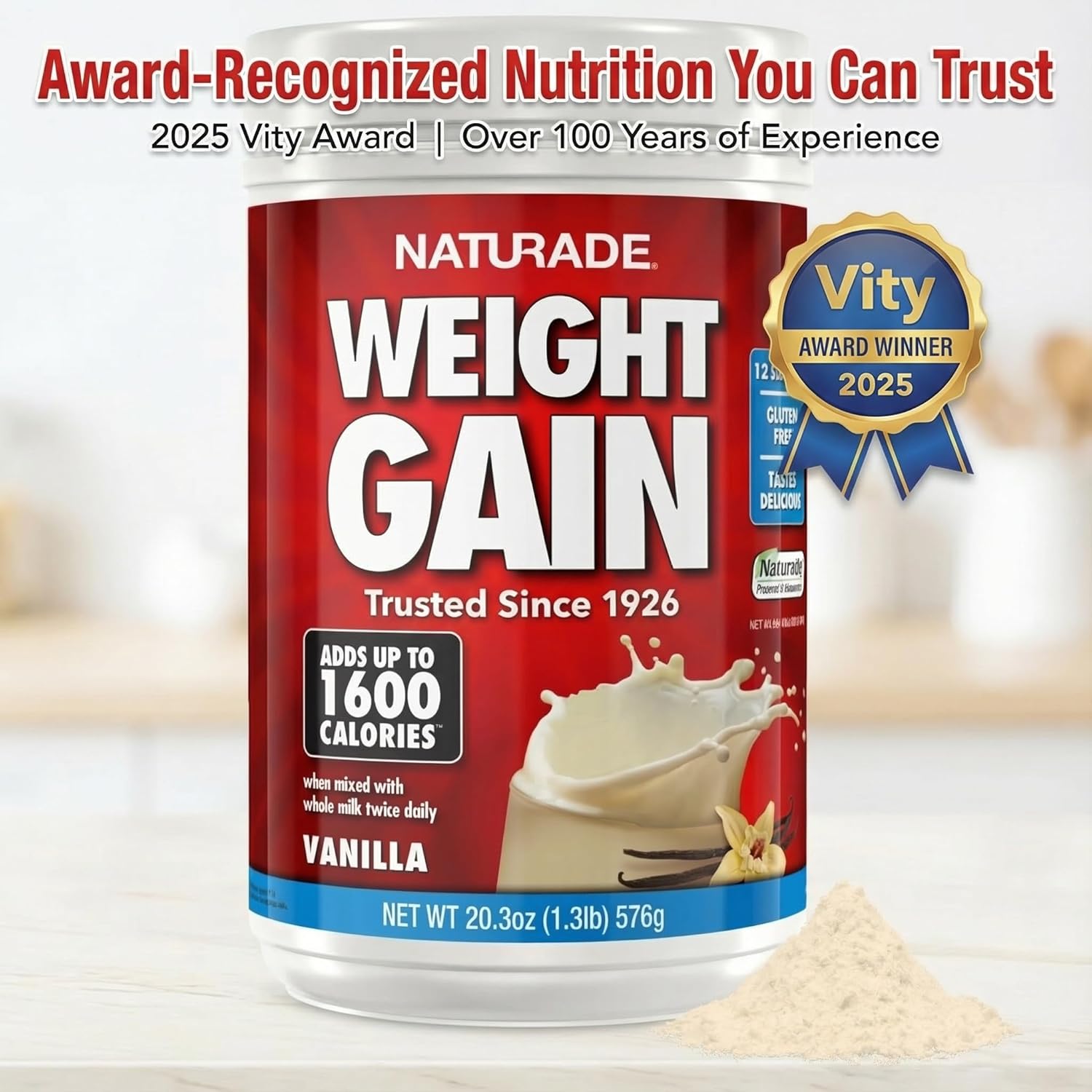 Naturade Weight Gain Nutrition Drink Mix for Healthy Weight Support, Balanced Calories with Protein, Vitamins & Minerals, Vanilla - 20.3 oz - Image 7