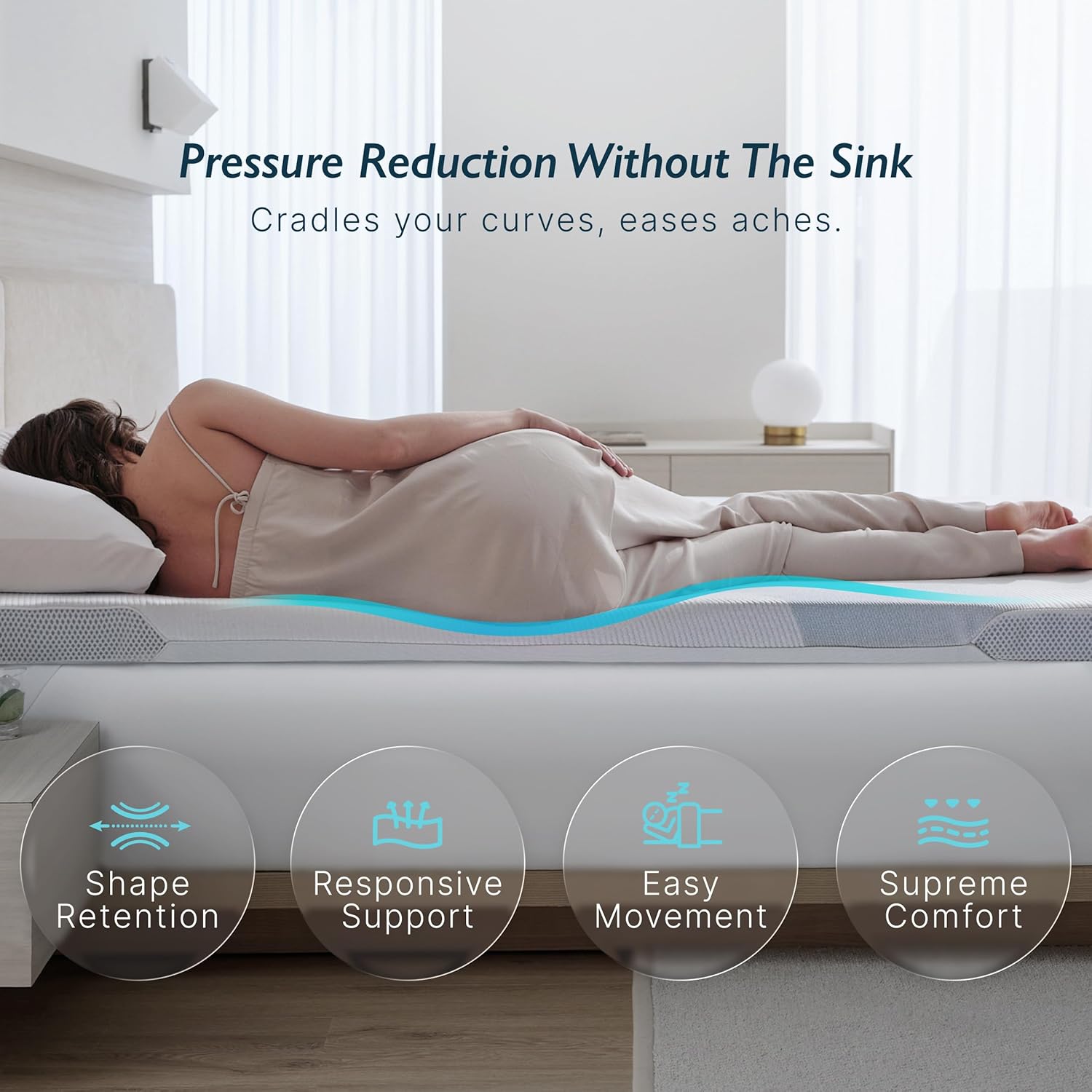 Breescape Cooling Mattress Topper King- 3Inch Breathable Foam Mattress, Cooling Mesh Cover, High Density Support, Non-Slip Elastic Straps, 3-Side Zipper Removable & Washable - Image 5