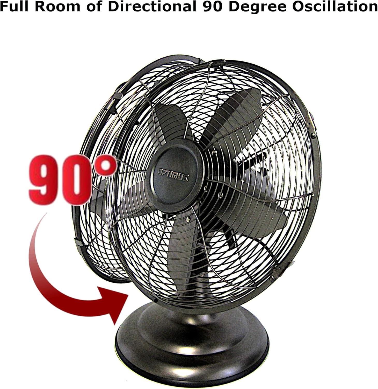 Optimus F-6212A F-6212A 3-Speed 60-Watt 12-In. Portable Retro Oscillating Table Fan - Image 6