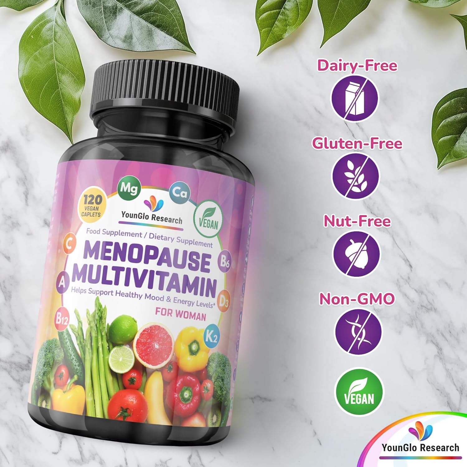 Menopause Supplement - 120 Vegan Caplets - Menopause & Perimenopause Relief Support - Food and Dietary Vitamins - Multivitamin for Women - Image 3