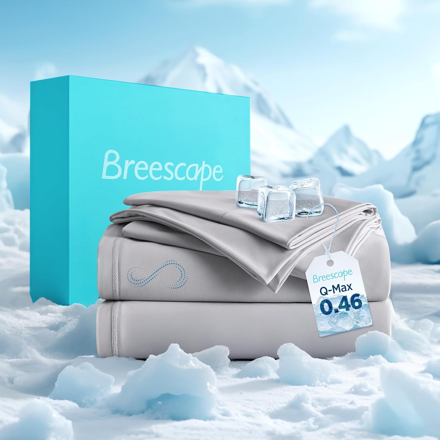 Breescape Cooling Sheets King Size - BlendTek Dry & Cool Technology Cooling Bed Sheets for Hot Sleepers and Night Sweats, Q-Max>0.46 Tech King Sheet Set, Deep Pocket Up to 18", Misty Gray