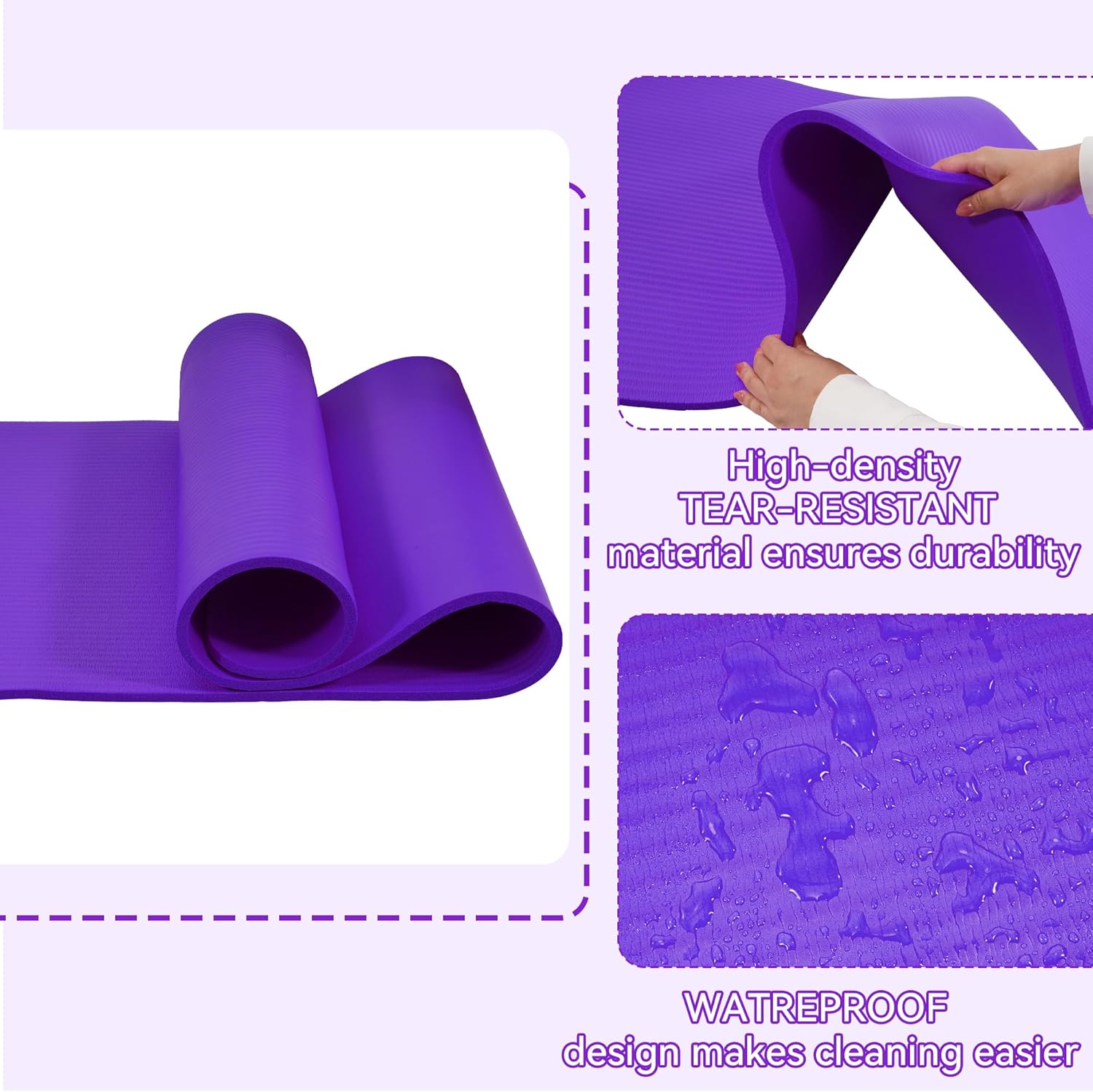 Fitvids Yoga Mat, 1/2-Inch Extra Thick High Density Exercise Mat, Anti-Tear Exercise Yoga Mat with Carrying Strap, Suitable for Various Yoga Exercises - Image 3