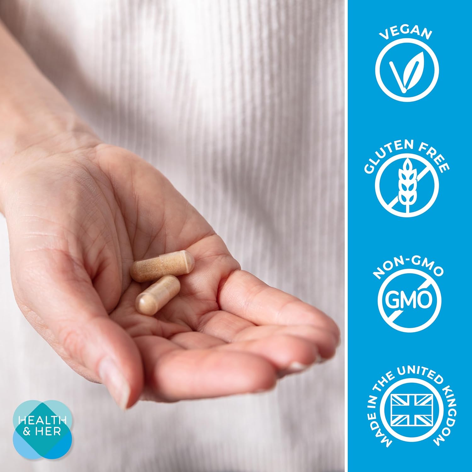 Health & Her Perimenopause Supplement for Women – The UK’s No.1 Perimenopause Supplement - Multi-Nutrient Wellbeing Support for Early Stage of Menopause, Vegan, Gluten-Free, Non GMO (60 ct - 1 Month) - Image 4