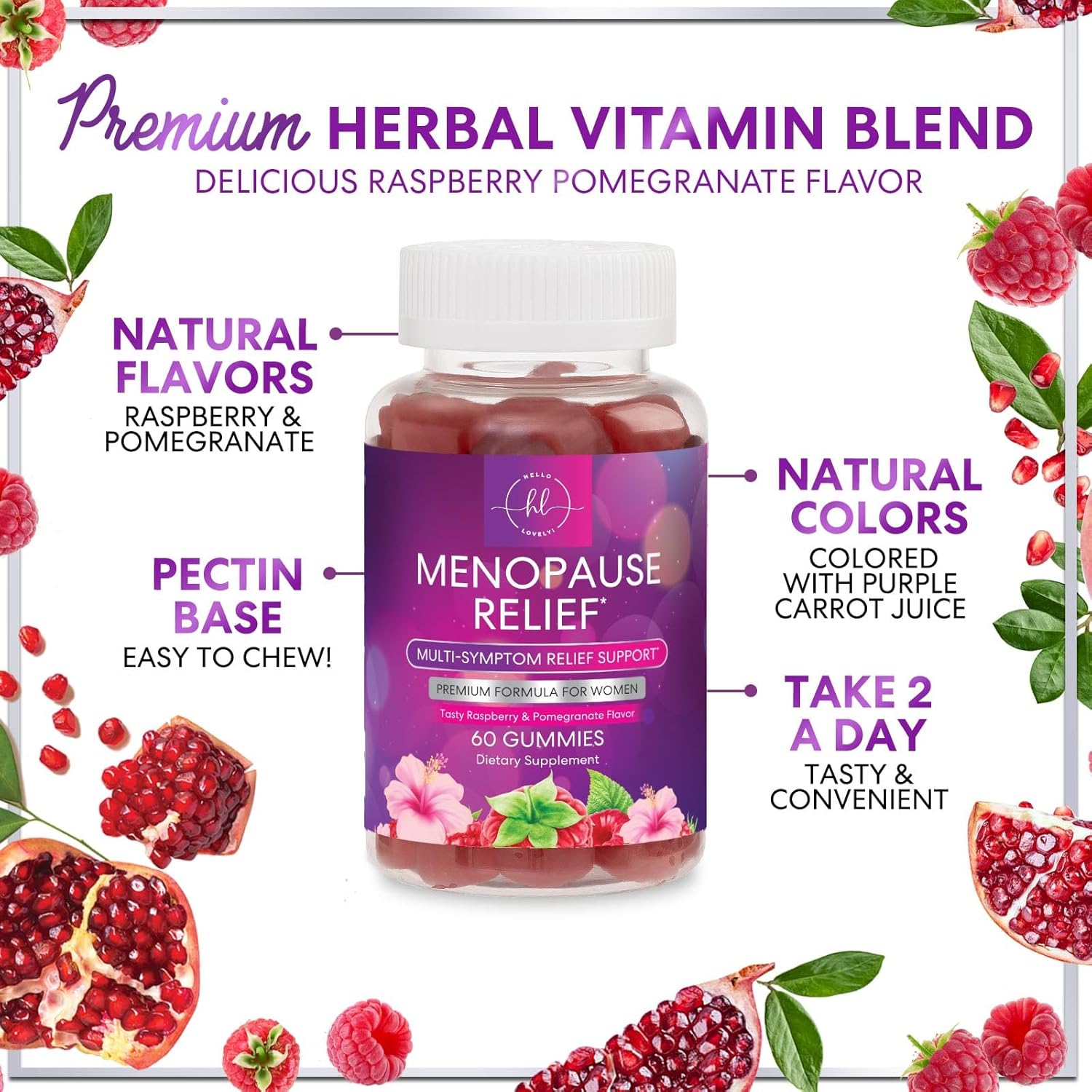 Menopause Supplements for Women - Complete Natural Mild Hot Flashes & Night Sweats Support, Multi Benefit Menopause Relief Gummy, Support for Balance & Energy, Gluten-Free & Non-GMO - 60 Gummies - Image 6
