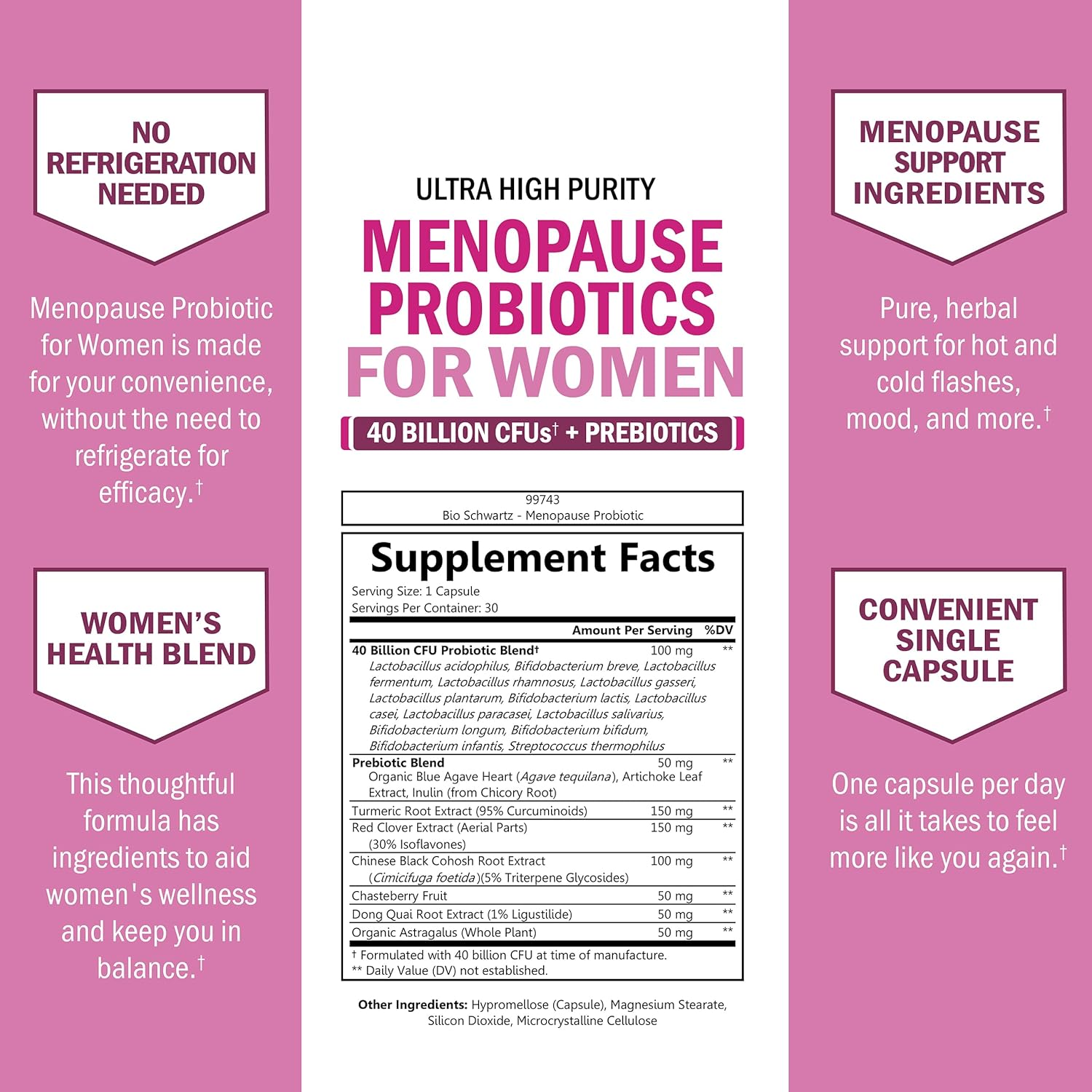 Menopause Supplements for Women - 40 Billion CFU Menopause Probiotics for Women - Support for Hot Flashes Night Sweats Mood Swings and Balance - Non-GMO, 30 Easy-Swallow Capsules, 30 Servings - Image 4