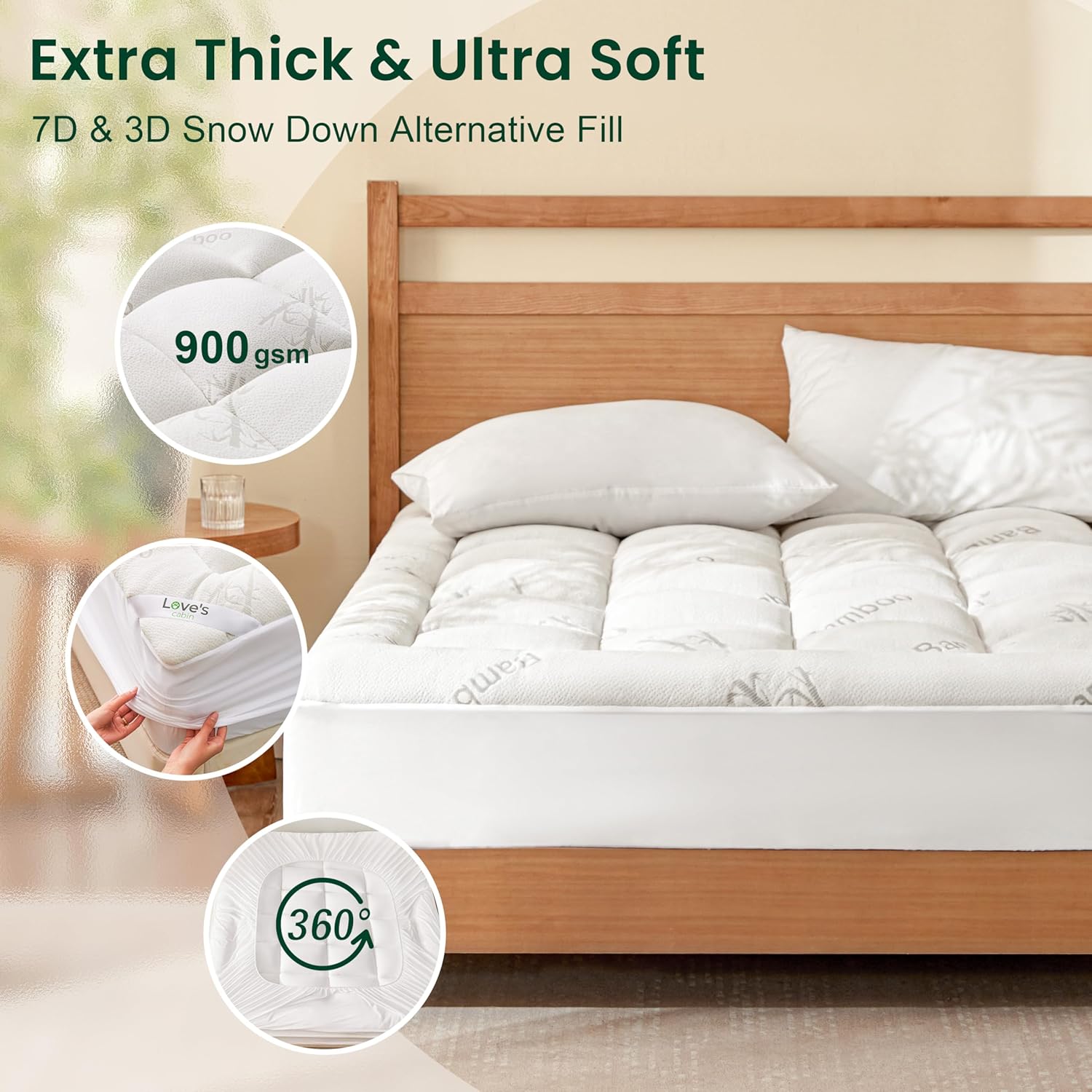 Love's cabin King Mattress Topper Viscose Derived from Bamboo, Thick Pillow Top Mattress Pad with Stretchable Pockets for 8"-20" Mattress, Soft Breathable Cooling Mattress Topper for Hot Sleepers - Image 2