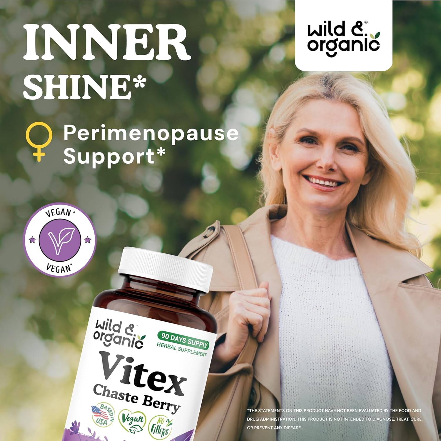 Wild & Organic Vitex Chasteberry Supplement for Women - Peri Menopause Supplements for Women - Vitex Berry Powder Capsules - Chaste Tree Berry Agnus-Castus - Vegan, No Fillers, Non-GMO - 90 Count - Image 2
