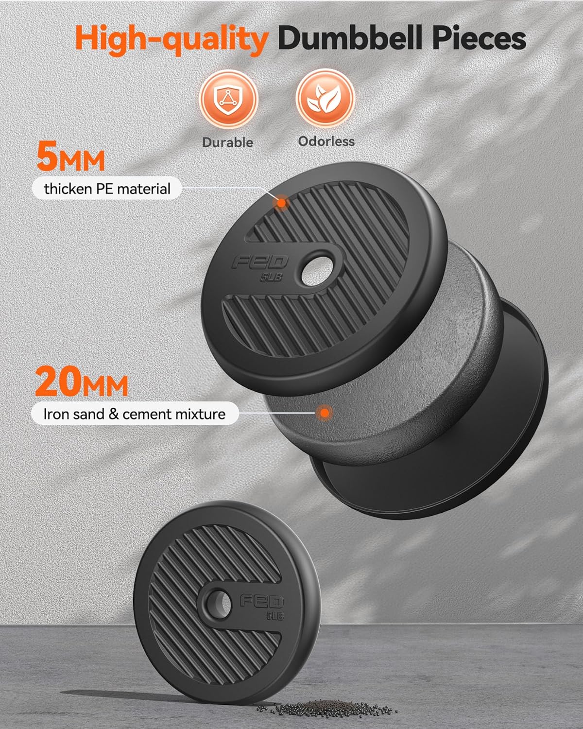 FEIERDUN DS2 Adjustable Dumbbells, 20/30/40/45/70/90lbs Free Weight Set with Connector, 5 in1 Dumbbells Set Used as Barbell, Kettlebells, Push up Stand, Weight Plate, Fitness Exercises for Home Gym Suitable Men/Women - Image 5