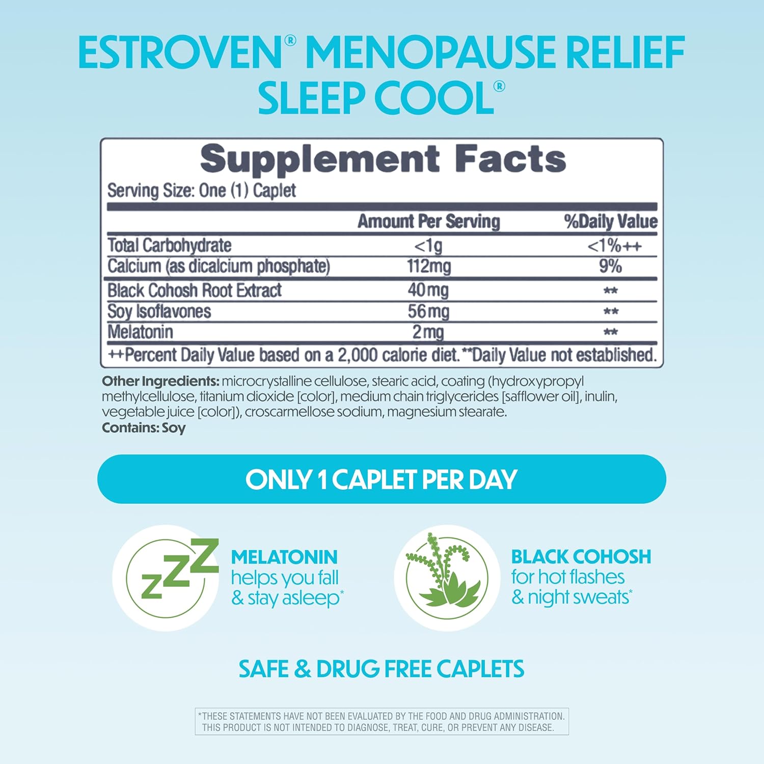 Estroven Sleep Cool for Menopause Relief, 30 Ct, Sleep Support Supplement With Clinically Proven Ingredients to Relieve Menopause Symptoms plus Night Sweats & Hot Flash Relief, Drug-No & Gluten-No - Image 3