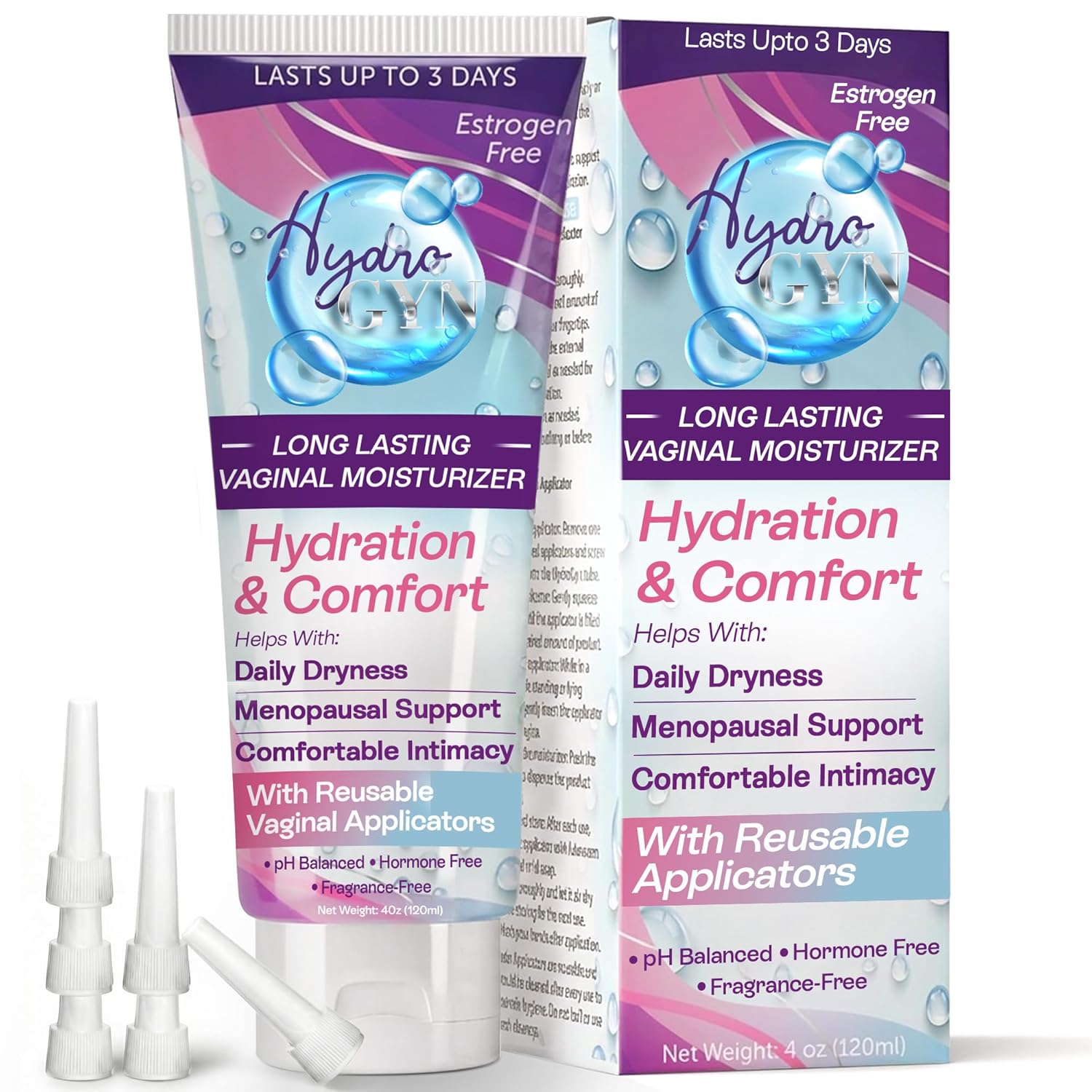 Hydro GYN Vaginal Moisturizer | Long Lasting for Intimacy & Vaginal Dryness | Hyaluronic Acid | Hormone Free | Pre and Post Menopausal | 4 oz Tube Includes Reusable Applicator