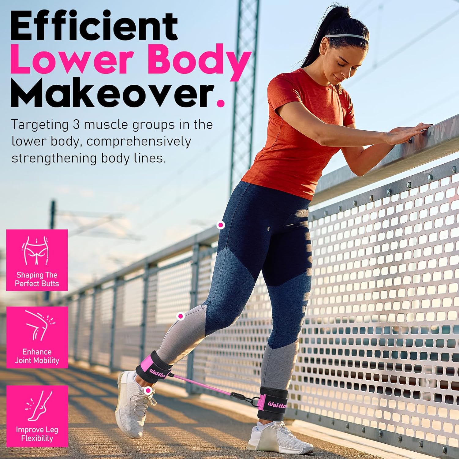 WALITO Ankle Resistance Bands with Cuffs, Exercise Bands for Legs and Butt, Booty Workout Equipment for Kickbacks and Hip Fitness Training - Image 4