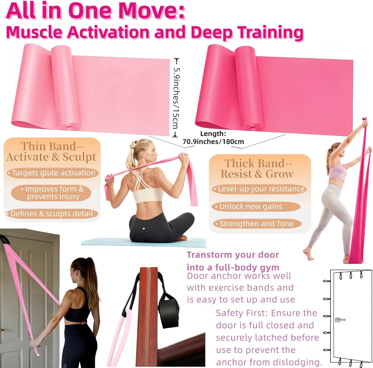 Women Glute Workout Equipment Set, Ankle Resistance Bands with Cuffs Long Yoga Resistance Bands Socks & Bag, Glute Sculpting at Home Set for Gym Equipment Pilates Kit - Image 5