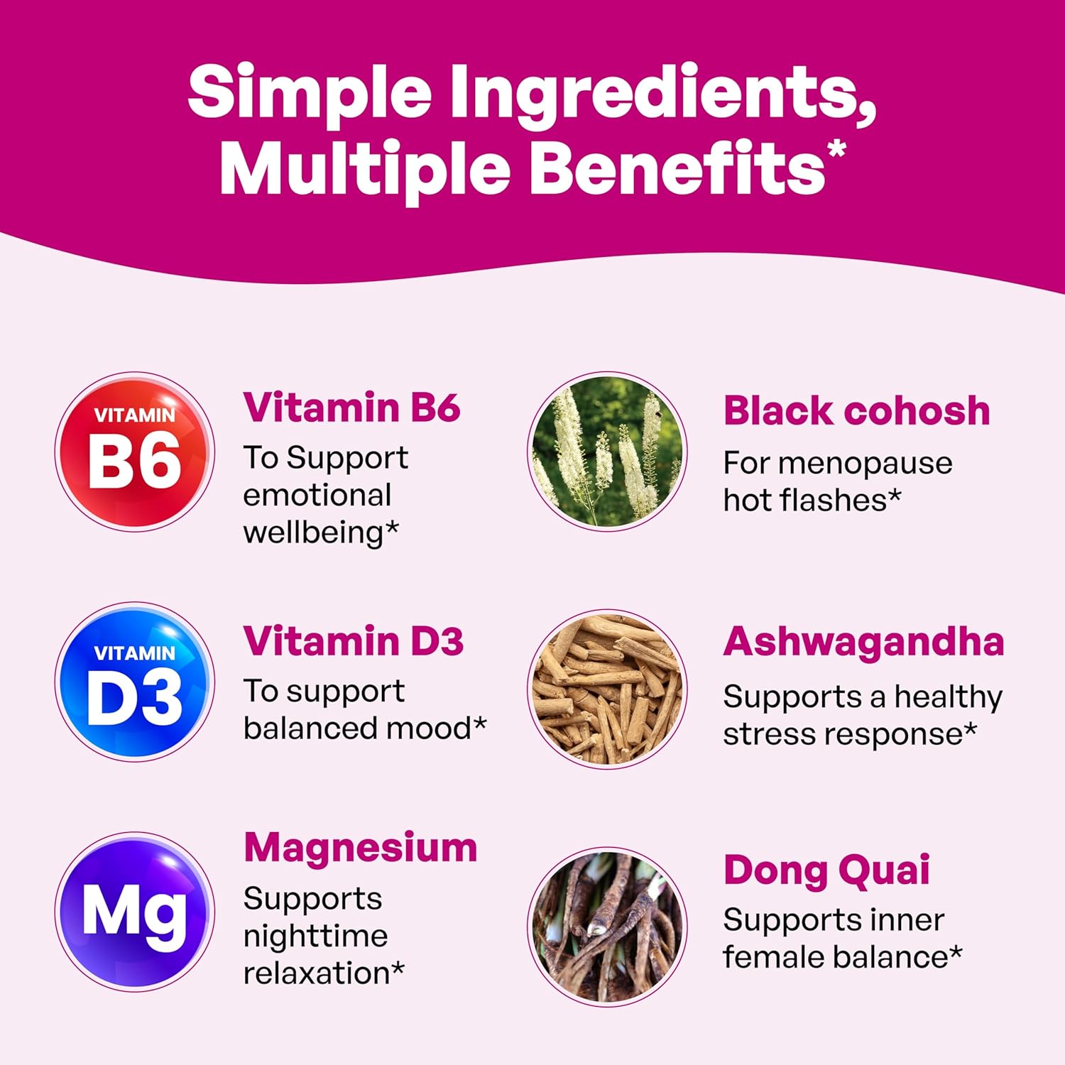 Complete Menopause Support Supplement For Women | With Ashwagandha, Black Cohosh, Dong Quai & Muira Puama | Helps Easing Hot Flashes, Night Sweats, Mood Swings, Hormone Balance & Harmony | 60 Capsules - Image 8