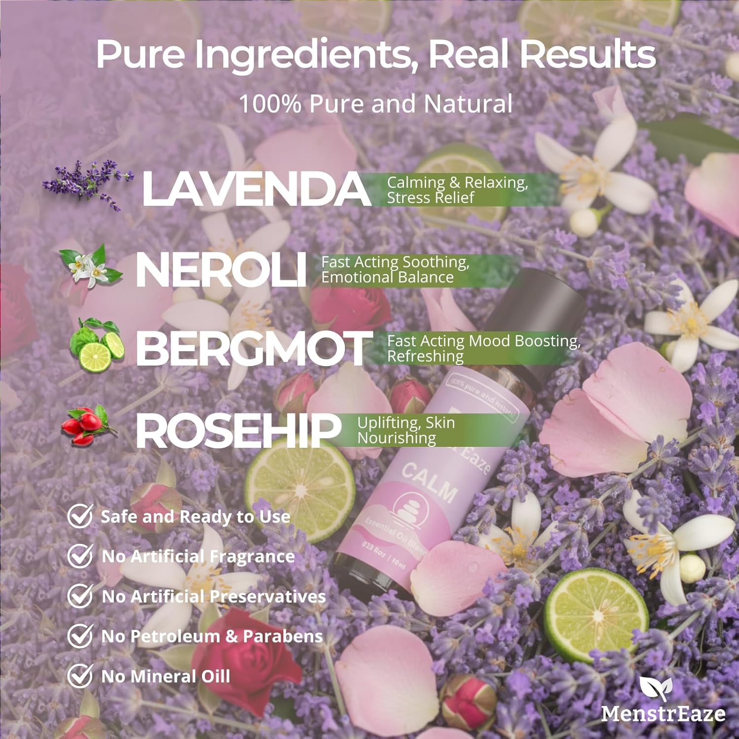 Natural Calm Essential Oil Roll On with Lavender, Neroli, Bergamot, & Rosehip Oil, Stocking Stuffer for Girls and Women, Stress Relief, Long Lasting Emotional Balance, Self Care Gifts for Women, 10ml - Image 3