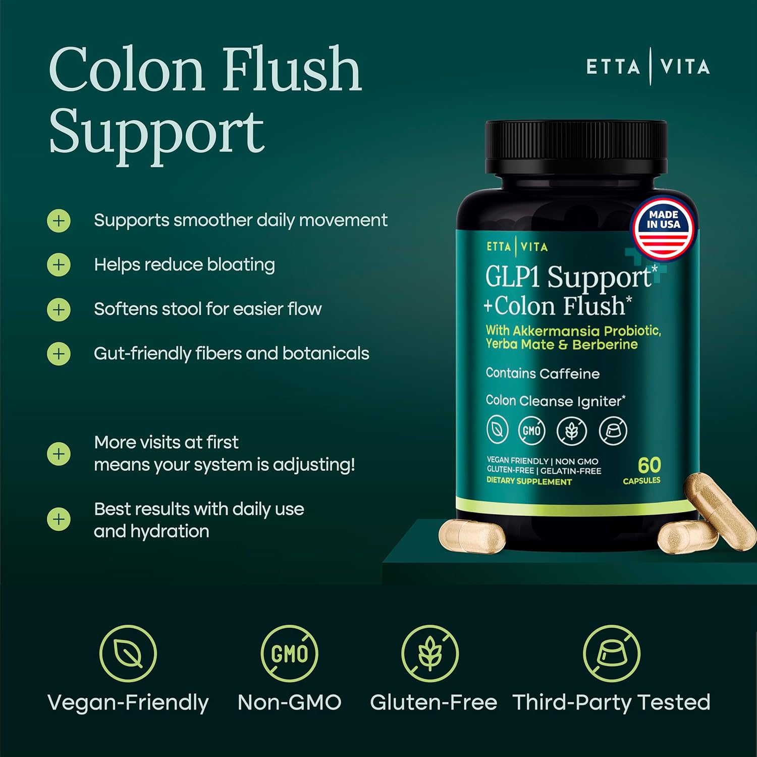Etta Vita Colon Cleanse + GLP-1 Supplement Weight Loss & Energy - Appetite Suppressant & Fat Burner for Women and Men with Berberine, Yerba Mate, Psyllium Husk, Senna Leaf, Lemon, Black Garlic - Image 4