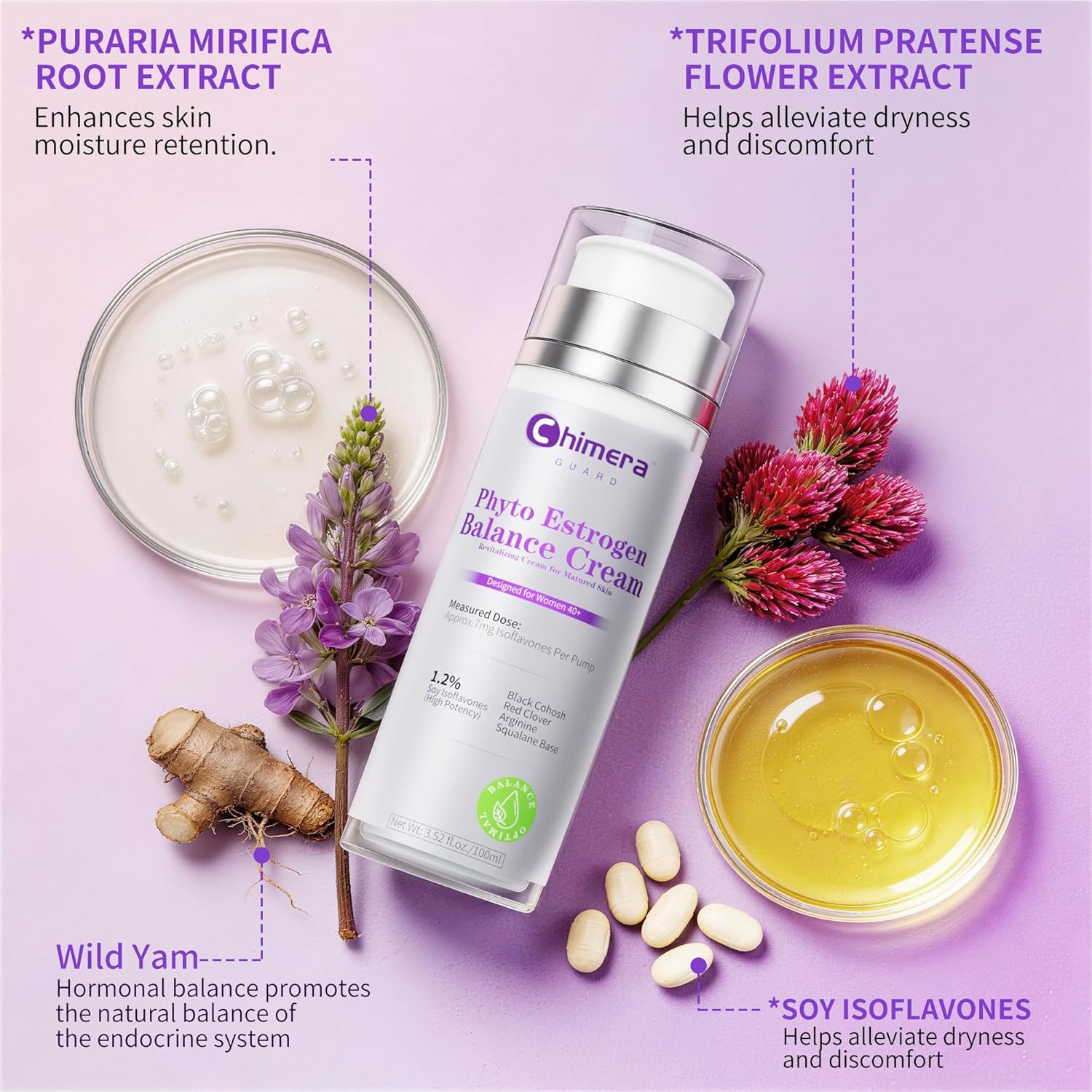 Estrogen Cream for Menopausal Women, Natural Plant Estrogen Cream - Soy Isoflavones + Wild Yam - Moisturizes and Thins Skin, Relieves Hot Flashes & Night Sweats - Paraben-Free, 3-Month Supply (100ml) - Image 4