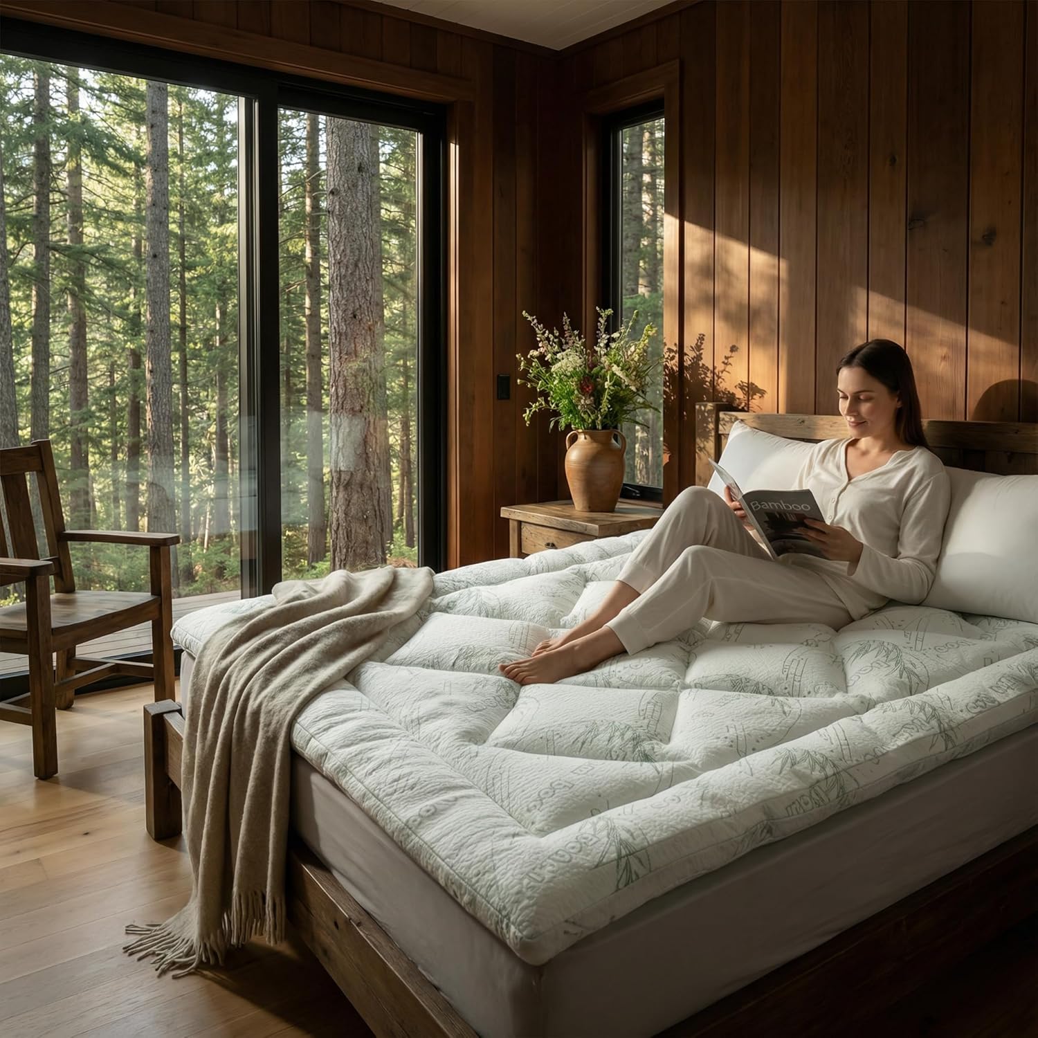 Bamboo Mattress Topper Queen Size with Deep Pocket 1700 GSM Fill Cooling Shredded Memory Foam Mattress Pad Rayon Derived from Bamboo, Ideal for Side Sleepers, Back Pain, Hot Sleepers - Image 2